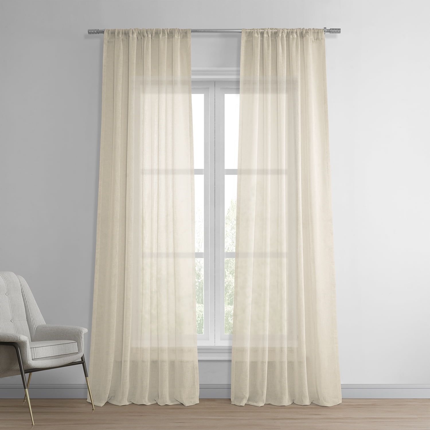 Cotton Seed Faux Linen Sheer Curtain Panel, 50x108