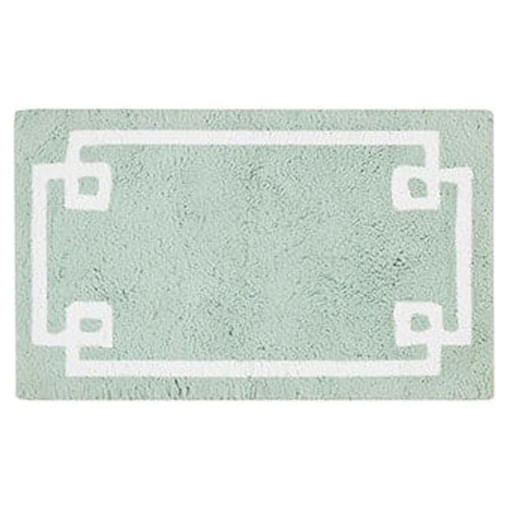 Seafoam Cotton Tufted Bath Rug with White Border 20x30