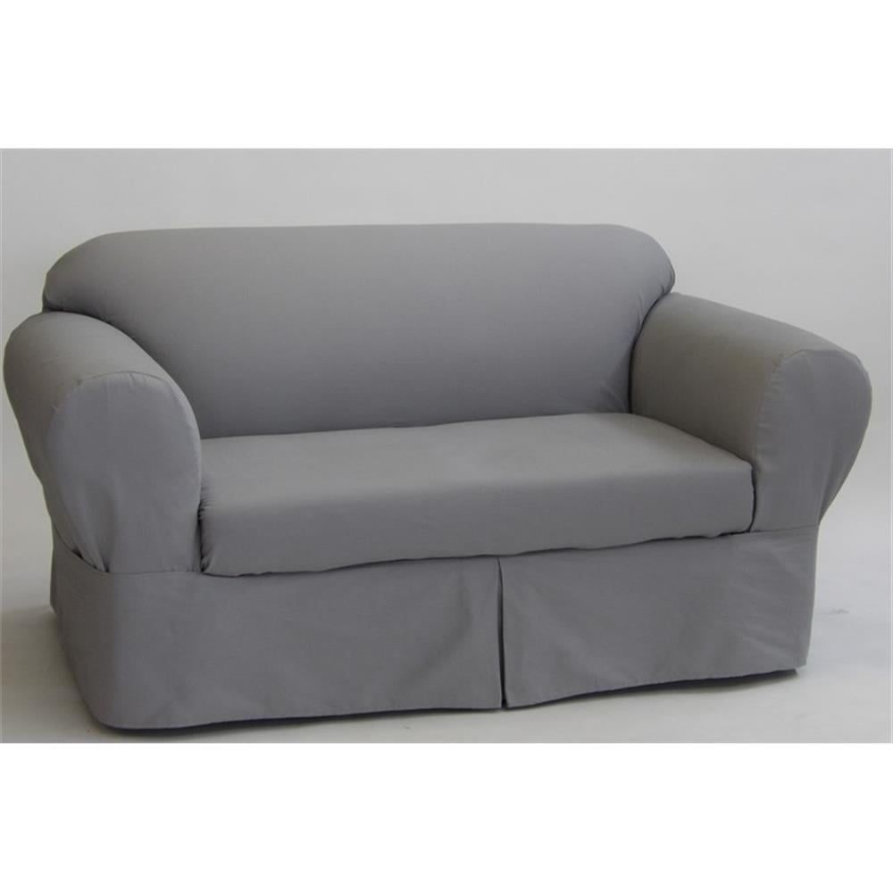 Gray Cotton Twill 2-Piece Loveseat Slipcover