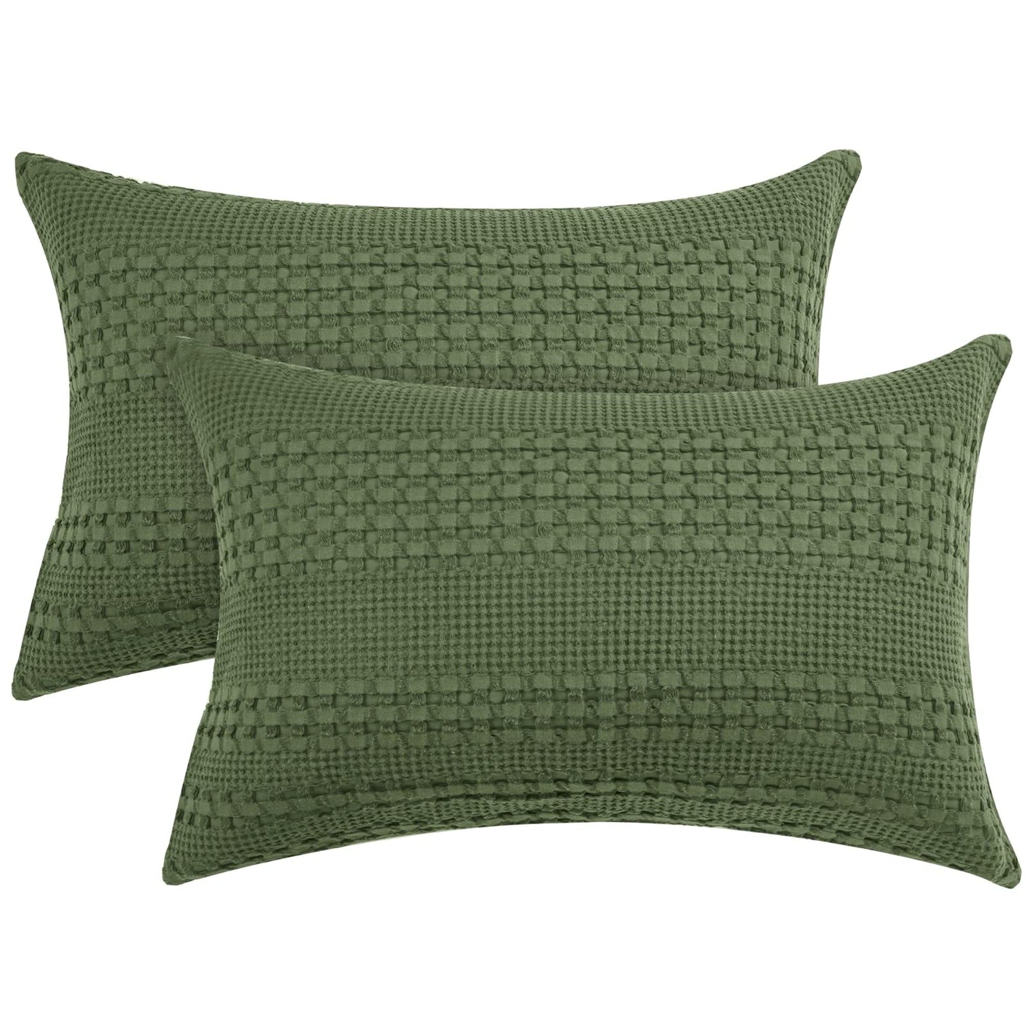 Olive Green Cotton Waffle Weave Standard Pillowcases, 2 Pack