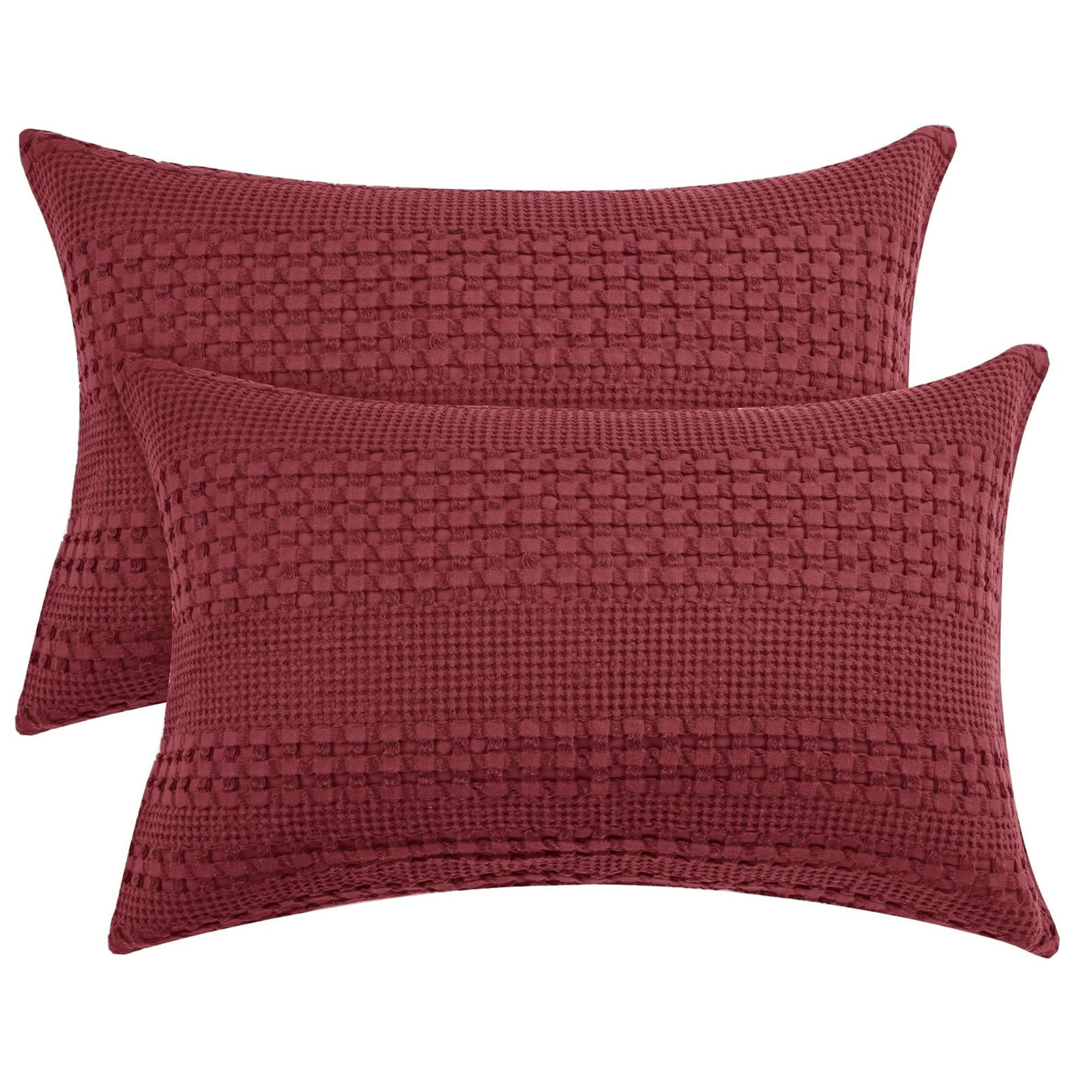 Wine Red Cotton Waffle Weave Pillowcases 20" x 36" Set of 2