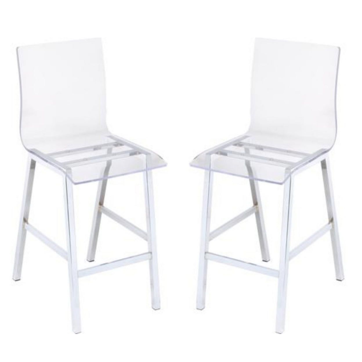 Clear Acrylic and Chrome Counter Height Dining Chair Set of 2