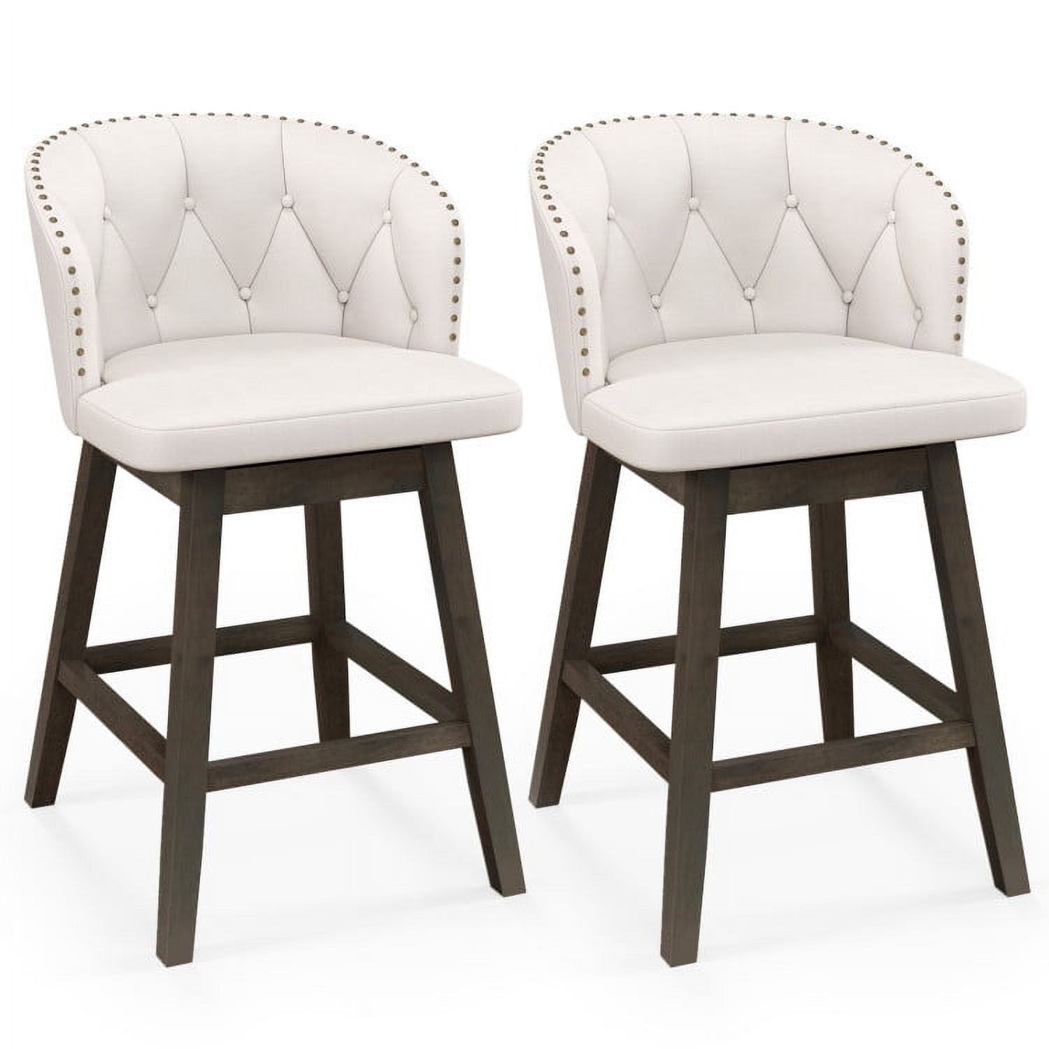 Beige Upholstered Swivel Counter Height Bar Stools with Wood and Metal Frame