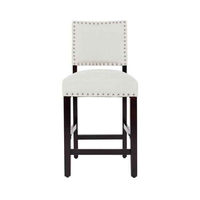 Beige Fabric Upholstered Counter Height Barstools with Nailhead Trim, Set of 2