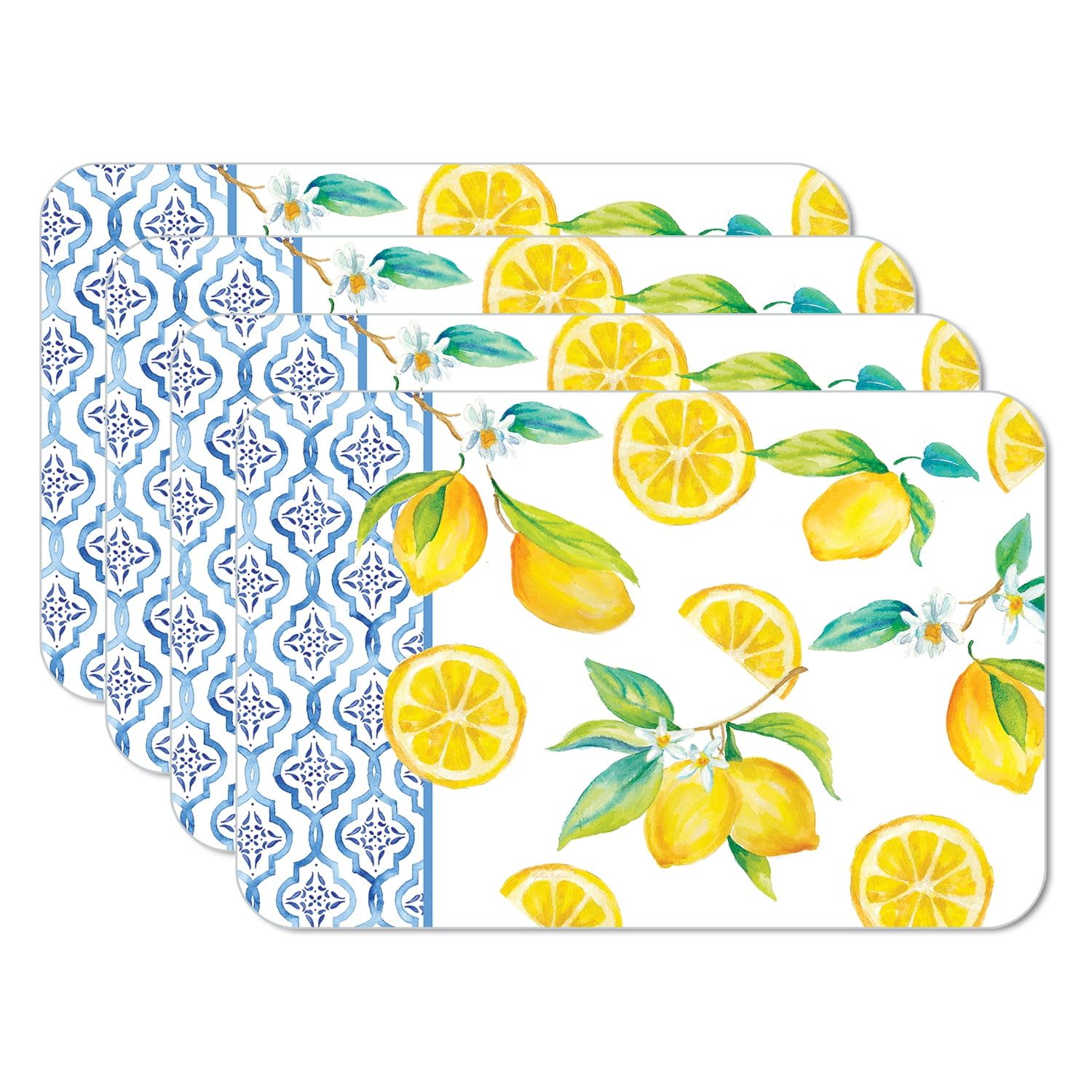 Lovely Lemons Reversible Flexible Plastic Rectangular Placemats Set