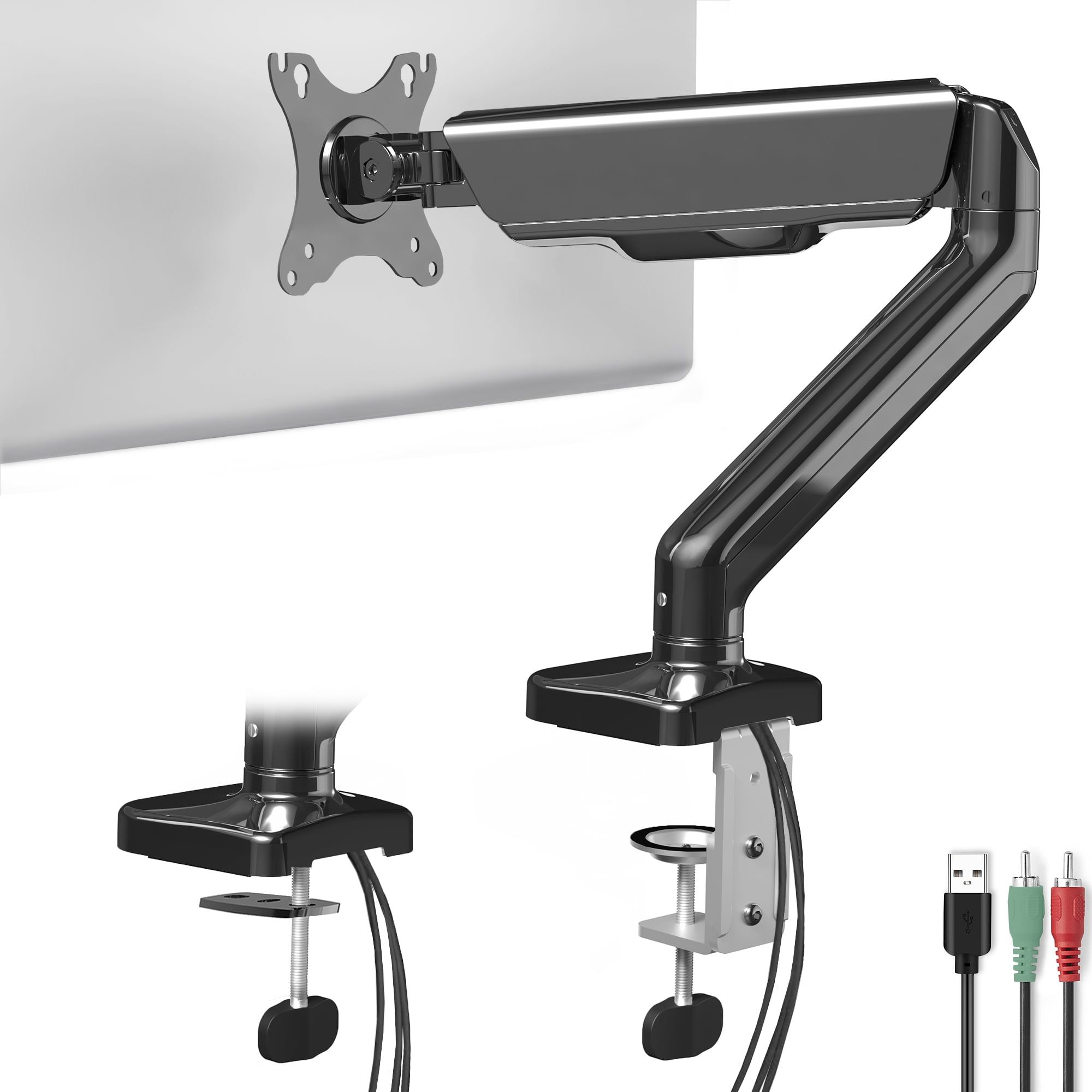 Black Adjustable Gas Spring Desk Mount Monitor Arm with USB Ports