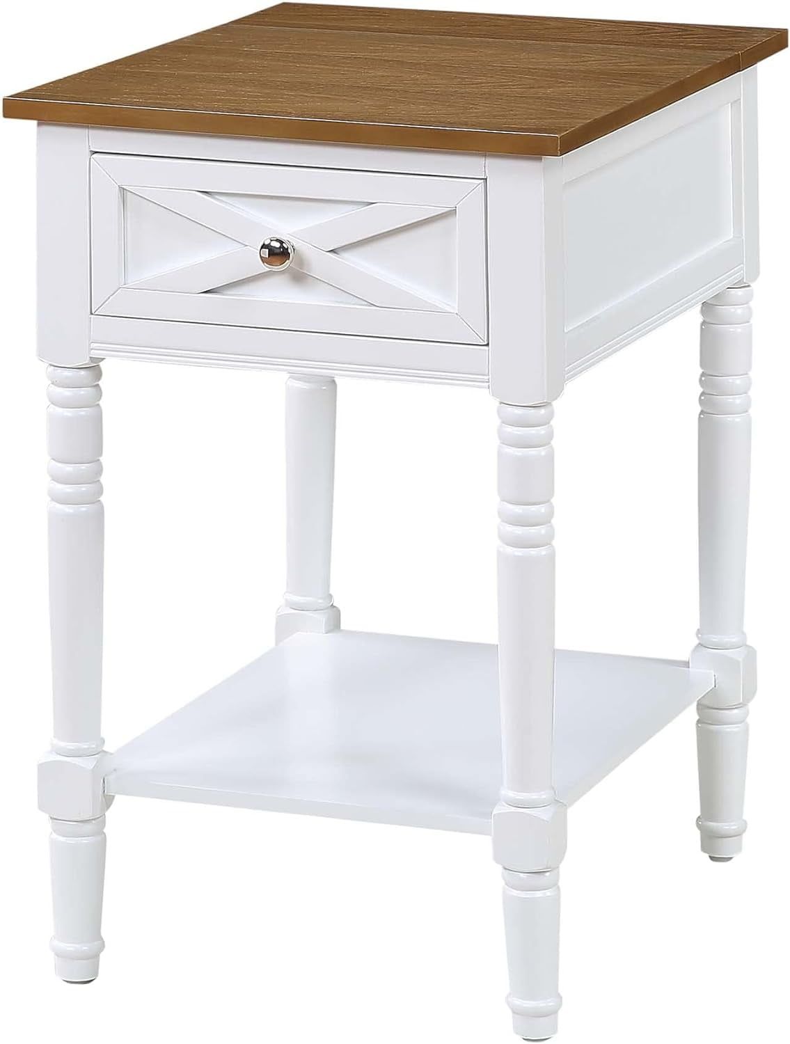 Driftwood and White Country End Table with Built-In Charging Station