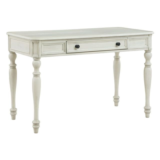 Elegant Antique White Solid Wood Desk with Utility Drawer