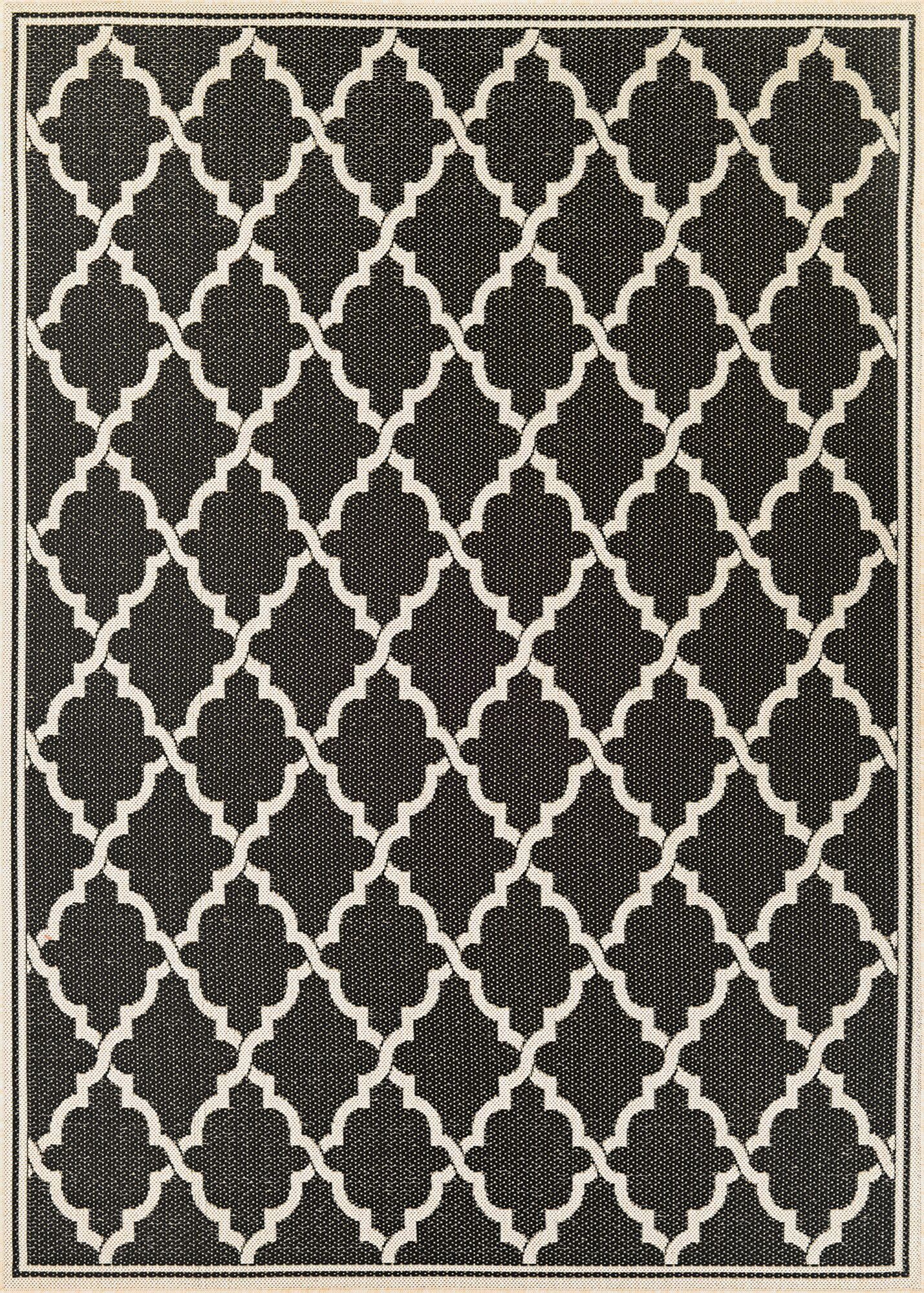 Black and Sand Geometric Flat Woven Synthetic Rug 42" x 24"