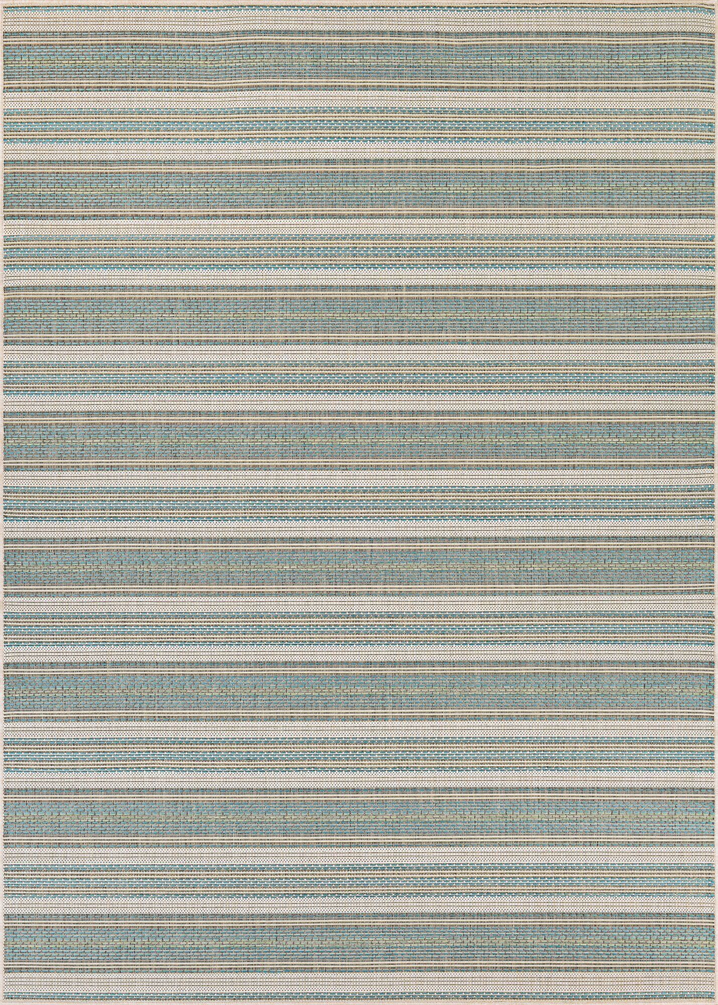 Ivory and Blue Geometric Flat-Woven Outdoor Area Rug, 42"x24"