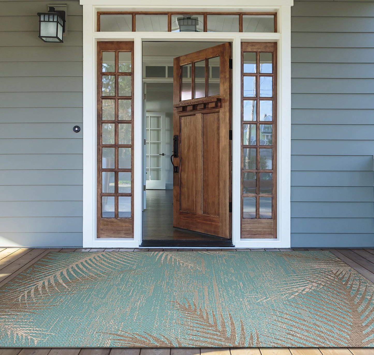 Aqua Blue Geometric Synthetic Runner Rug 2'3" x 7'10"