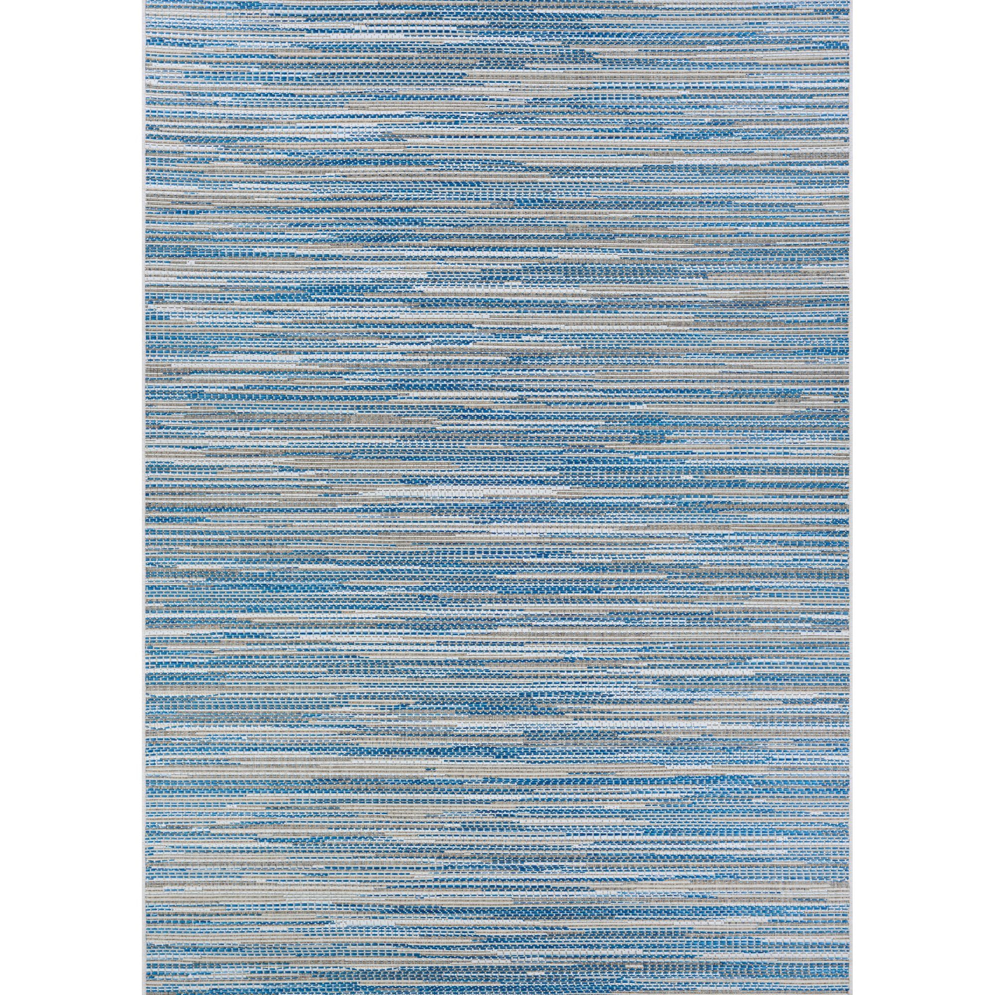 Coastal Blue and Beige Flat Woven Rectangular Rug