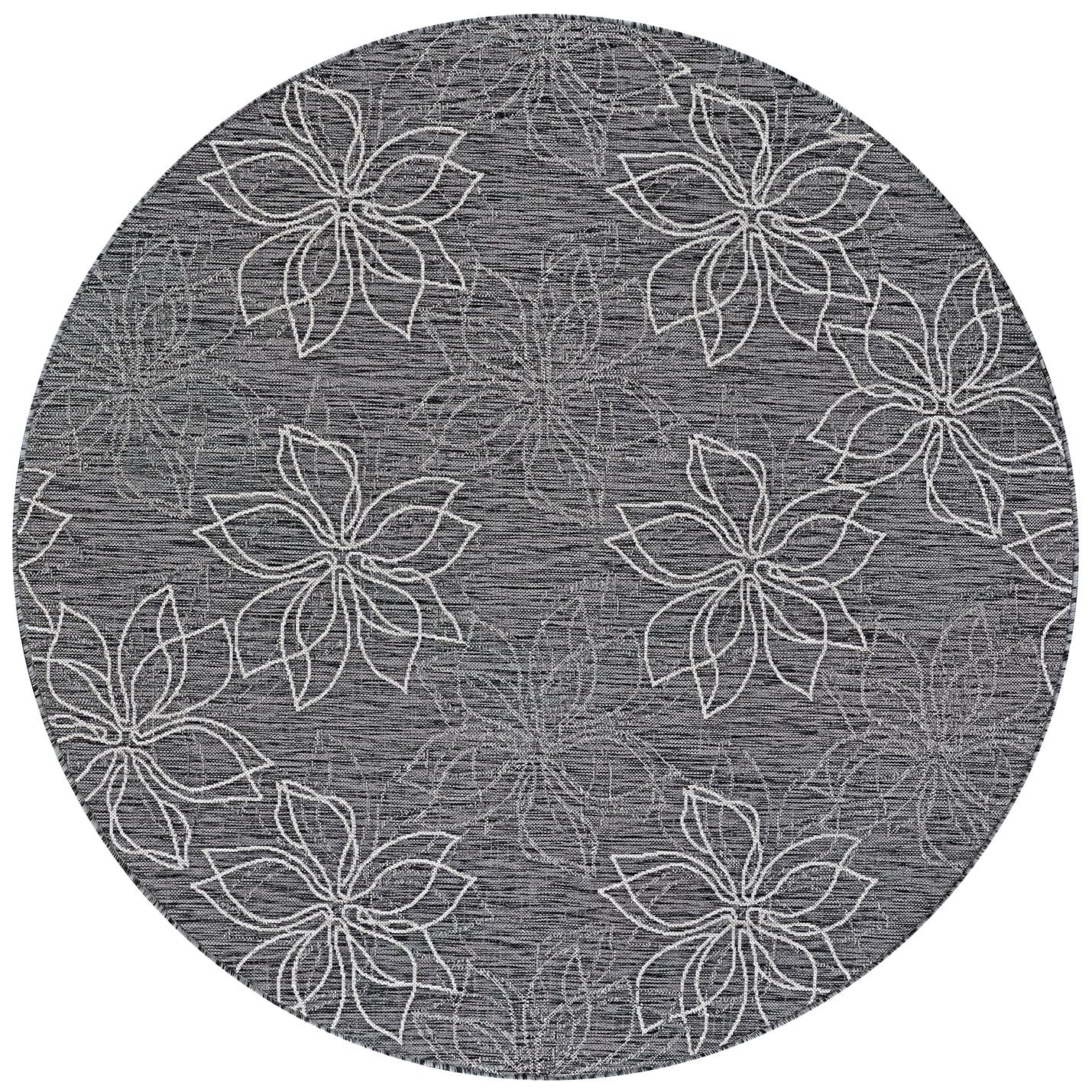 Transitional Ash Gray 78" Synthetic Round Area Rug for Indoor/Outdoor