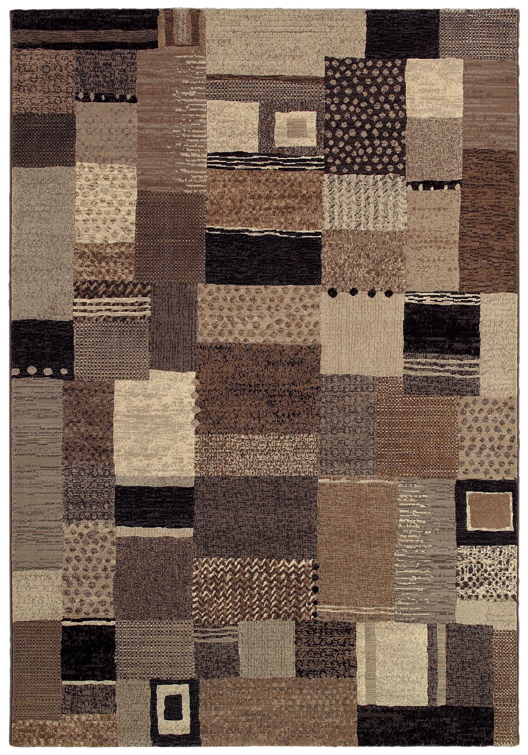 Ivory and Grey Synthetic Patchwork Area Rug