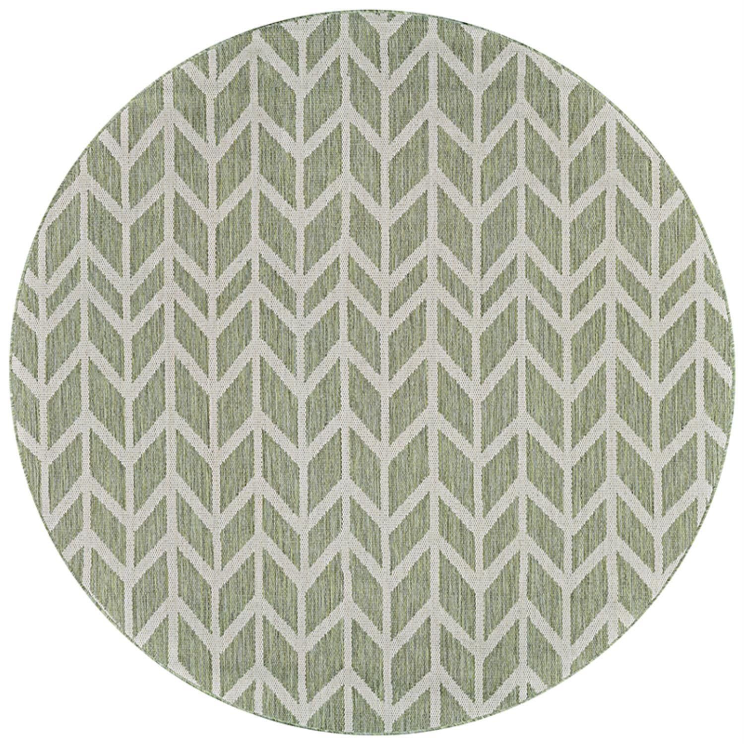 Sage and Champagne Chevron Round Synthetic Outdoor Rug