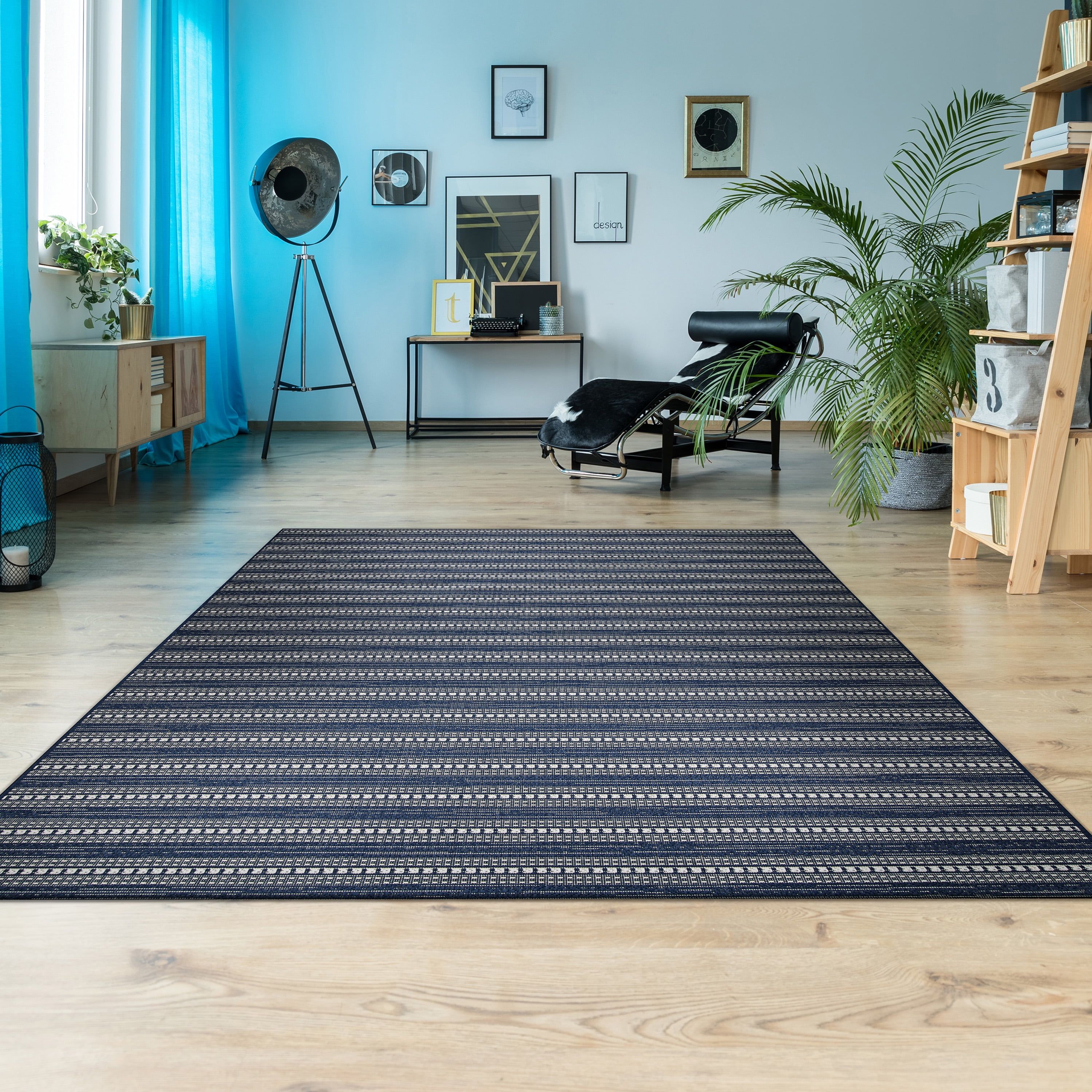 Marine Blue 7'10" x 10'9" Synthetic Flatwoven Outdoor Rug