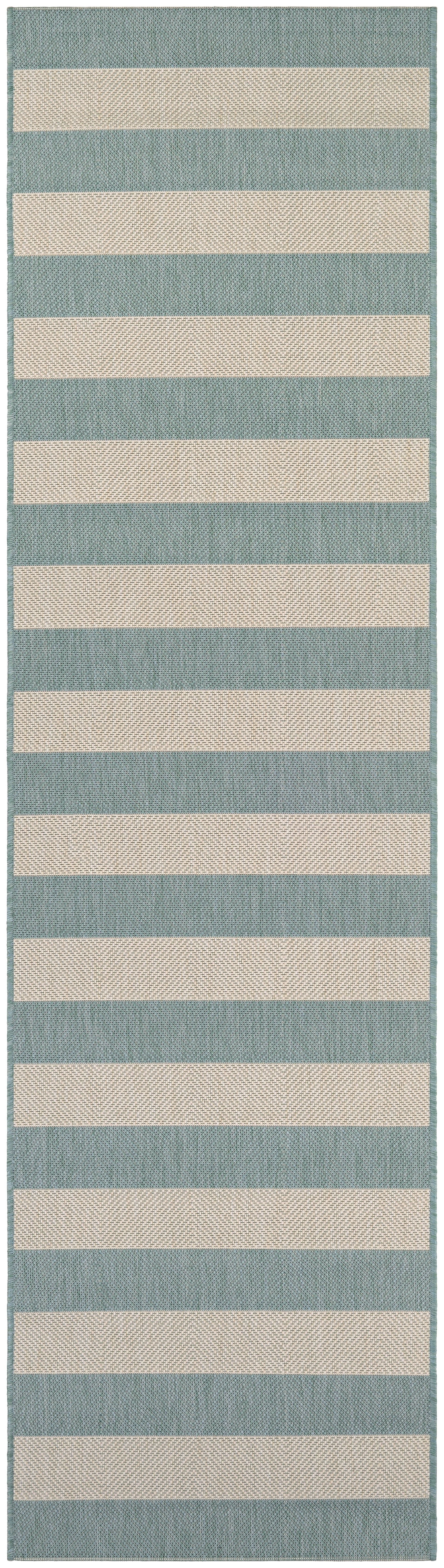 Sea Mist and Ivory Striped Outdoor Runner Rug