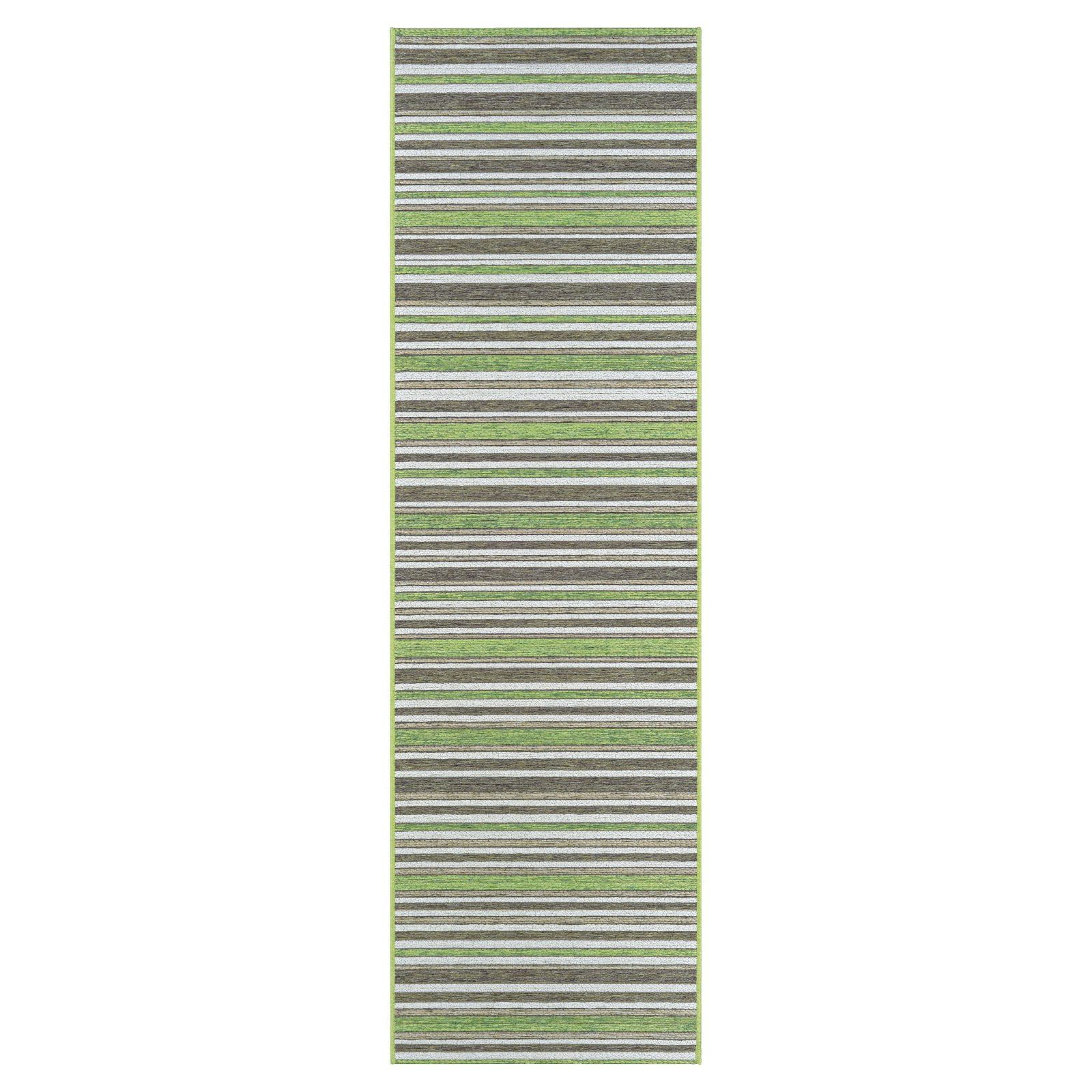 Hunter Green and Brown Wool Synthetic Indoor/Outdoor Runner Rug