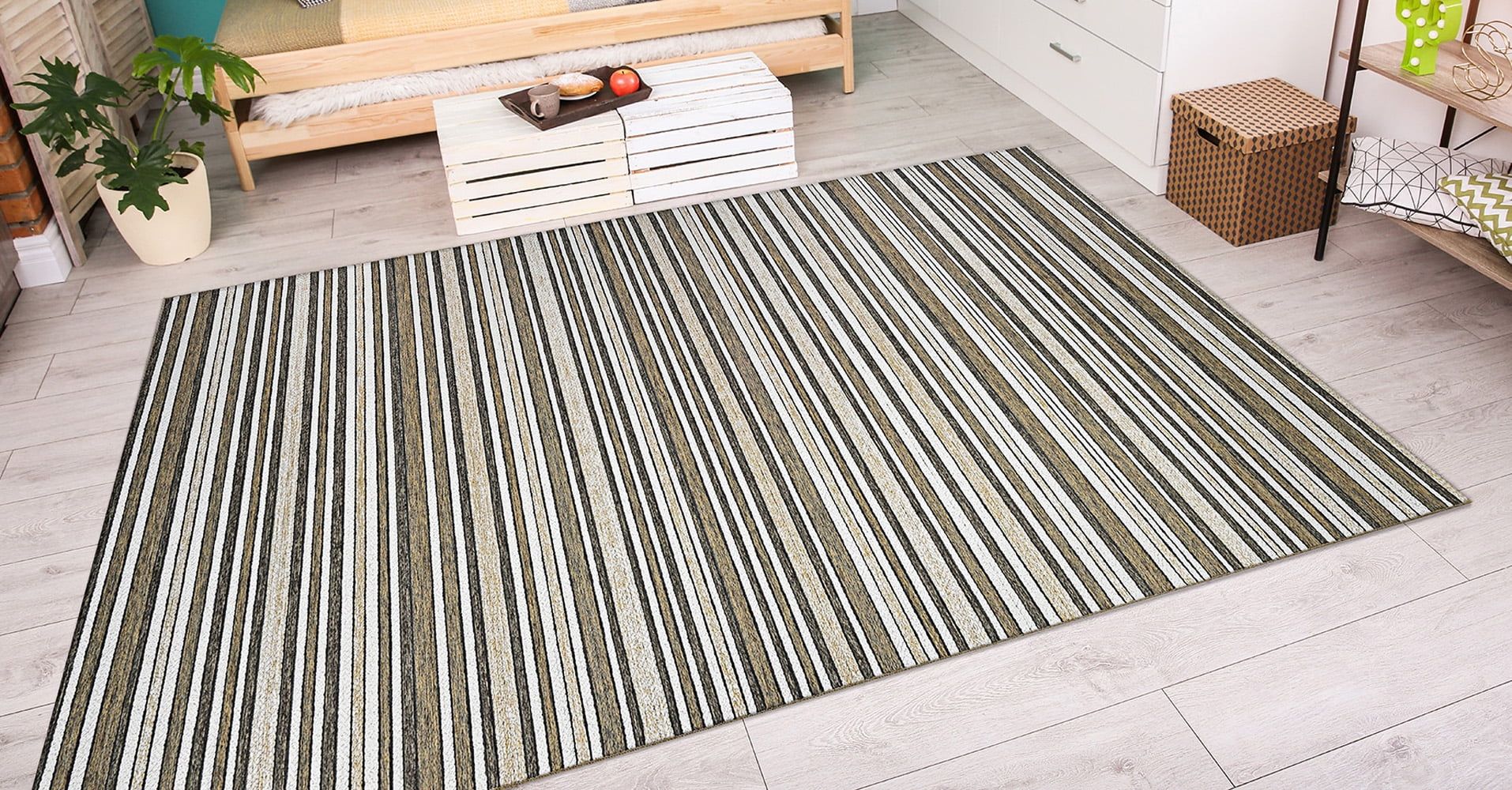 Light Brown and Ivory Rectangular Synthetic Area Rug