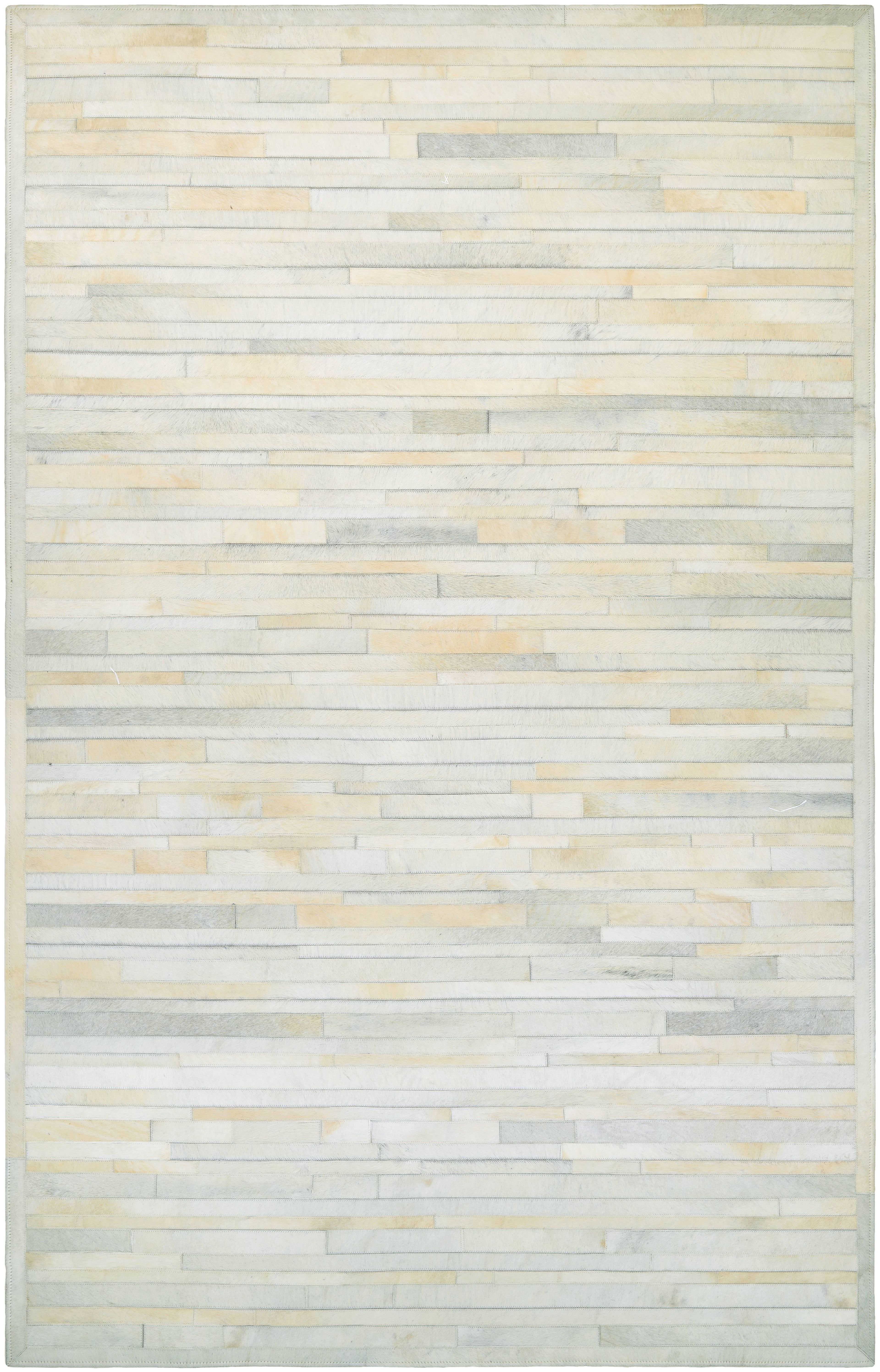 Ivory and Stripe Flat Woven Wool and Cowhide Rug, 2' x 4'