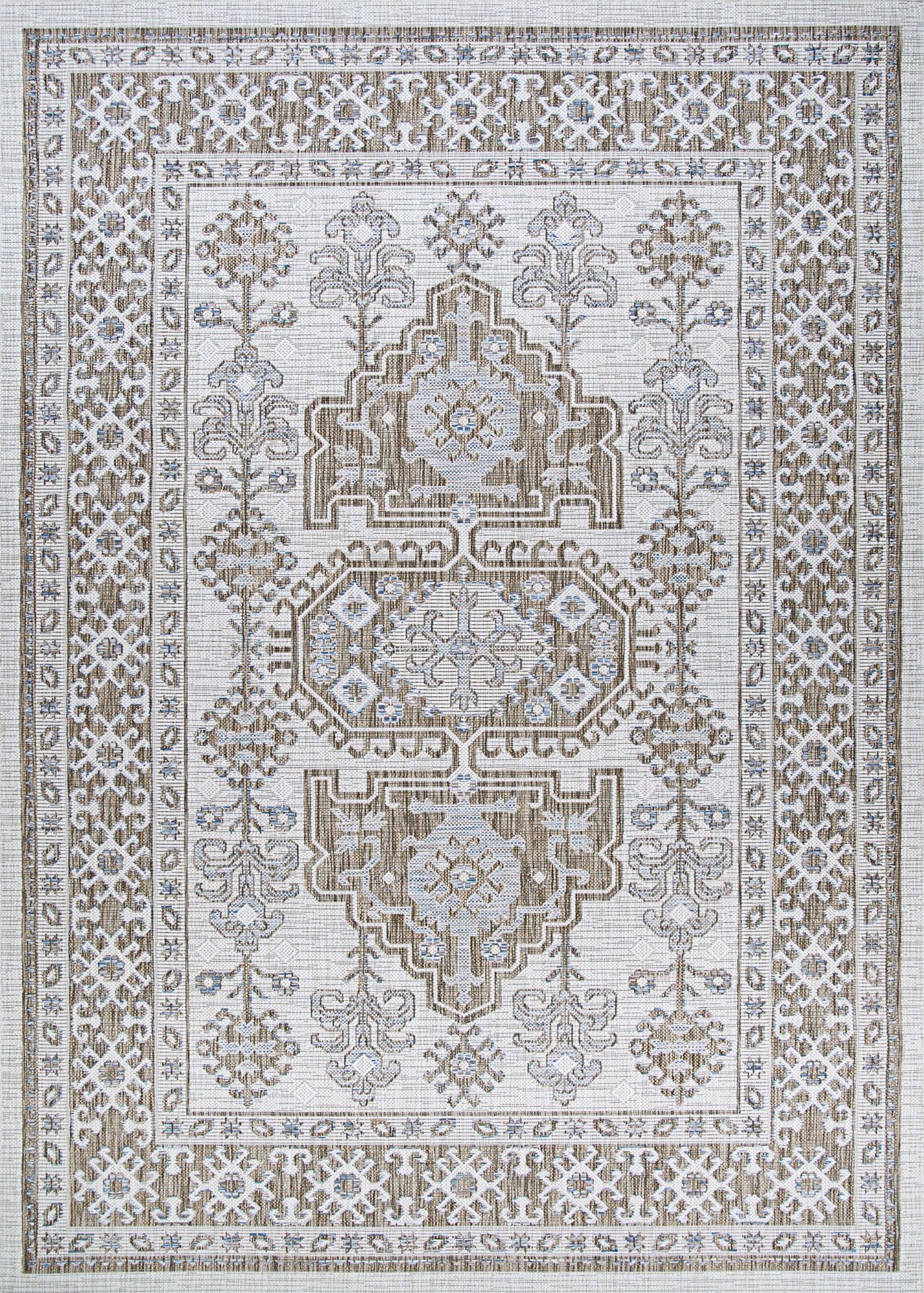 Ivory Sand Rectangular Flat Woven Synthetic Area Rug