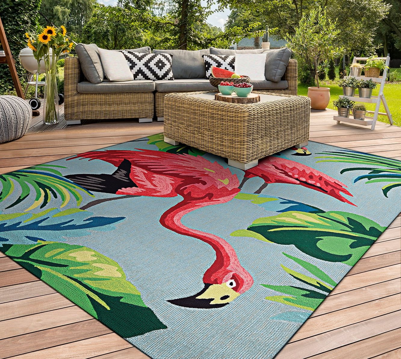 Tropical Botanical Print Indoor/Outdoor Area Rug, 8' x 11', Multi