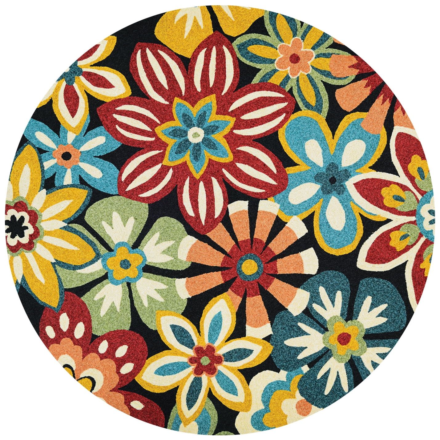 Breezy Floral Navy Blue Handmade Round Synthetic Rug