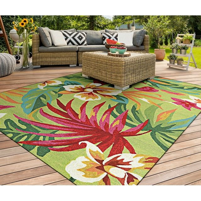 Couristan 2' x 4' Red and Green Floral Synthetic Rug