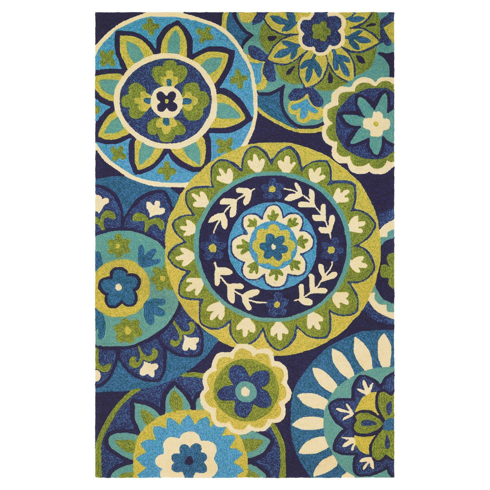 Handmade Blue Floral Rectangular Easy-Care Area Rug, 3'6" x 5'6"