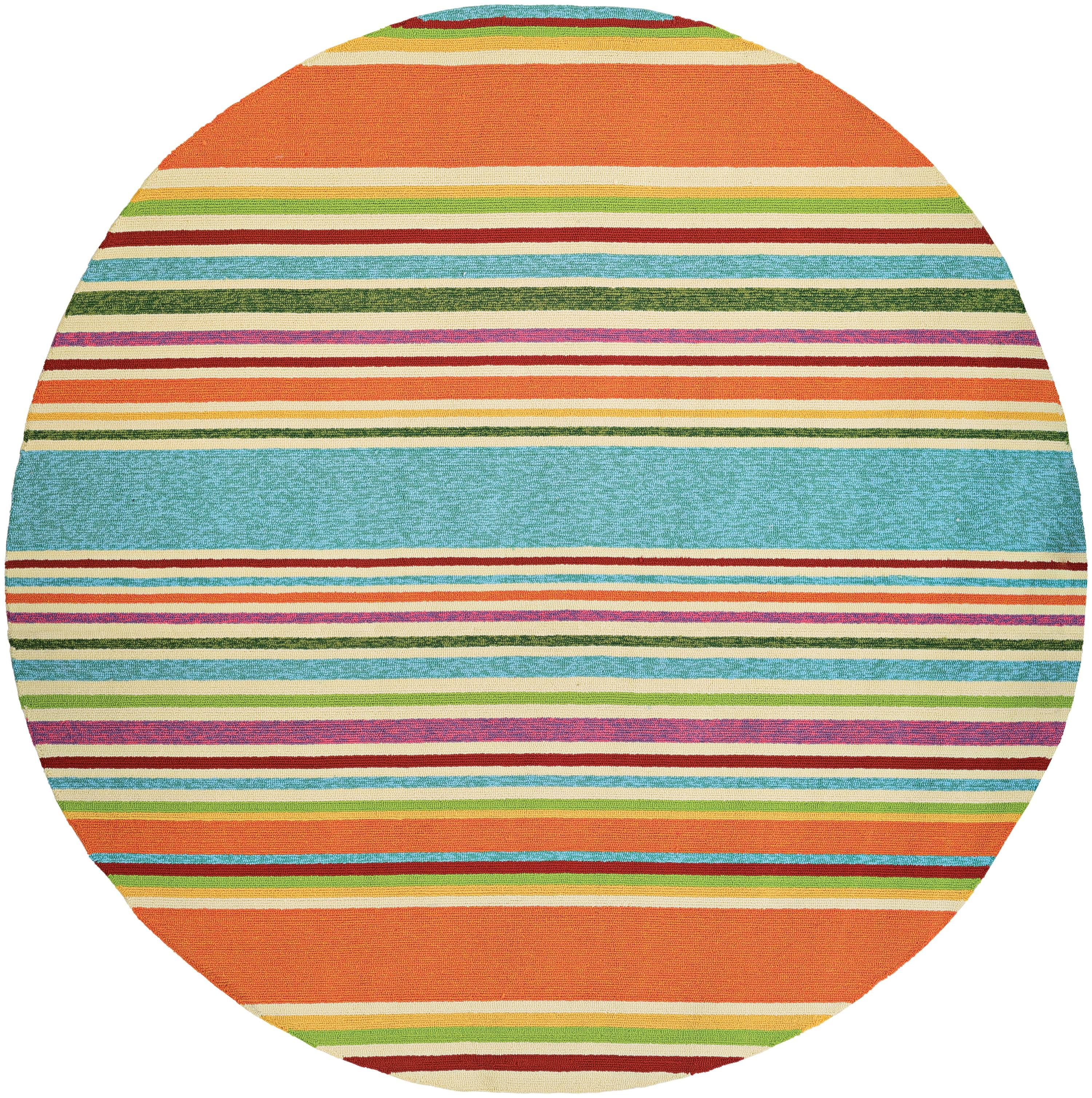 Sherbet Stripe Multicolor Round Synthetic Area Rug, 7'10"