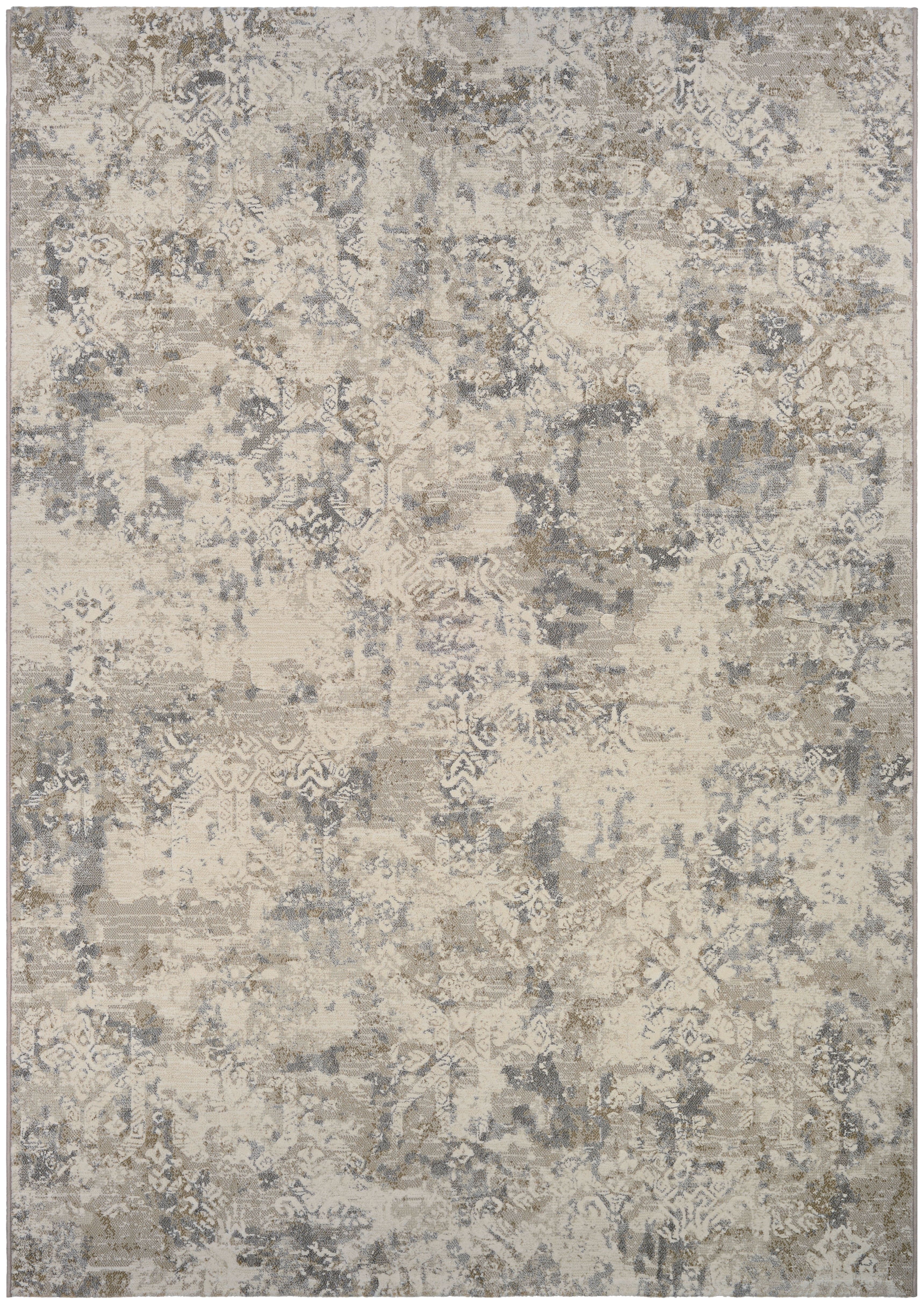 Large Flax and Cream Floral Synthetic Area Rug