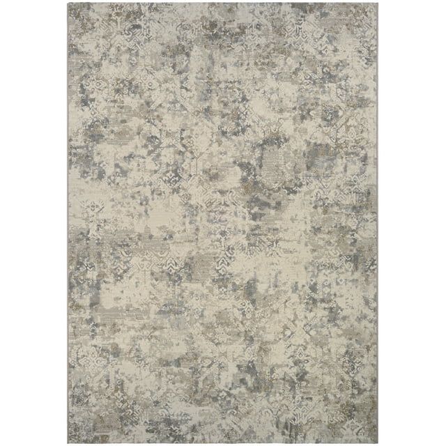 Large Flax and Cream Floral Synthetic Area Rug