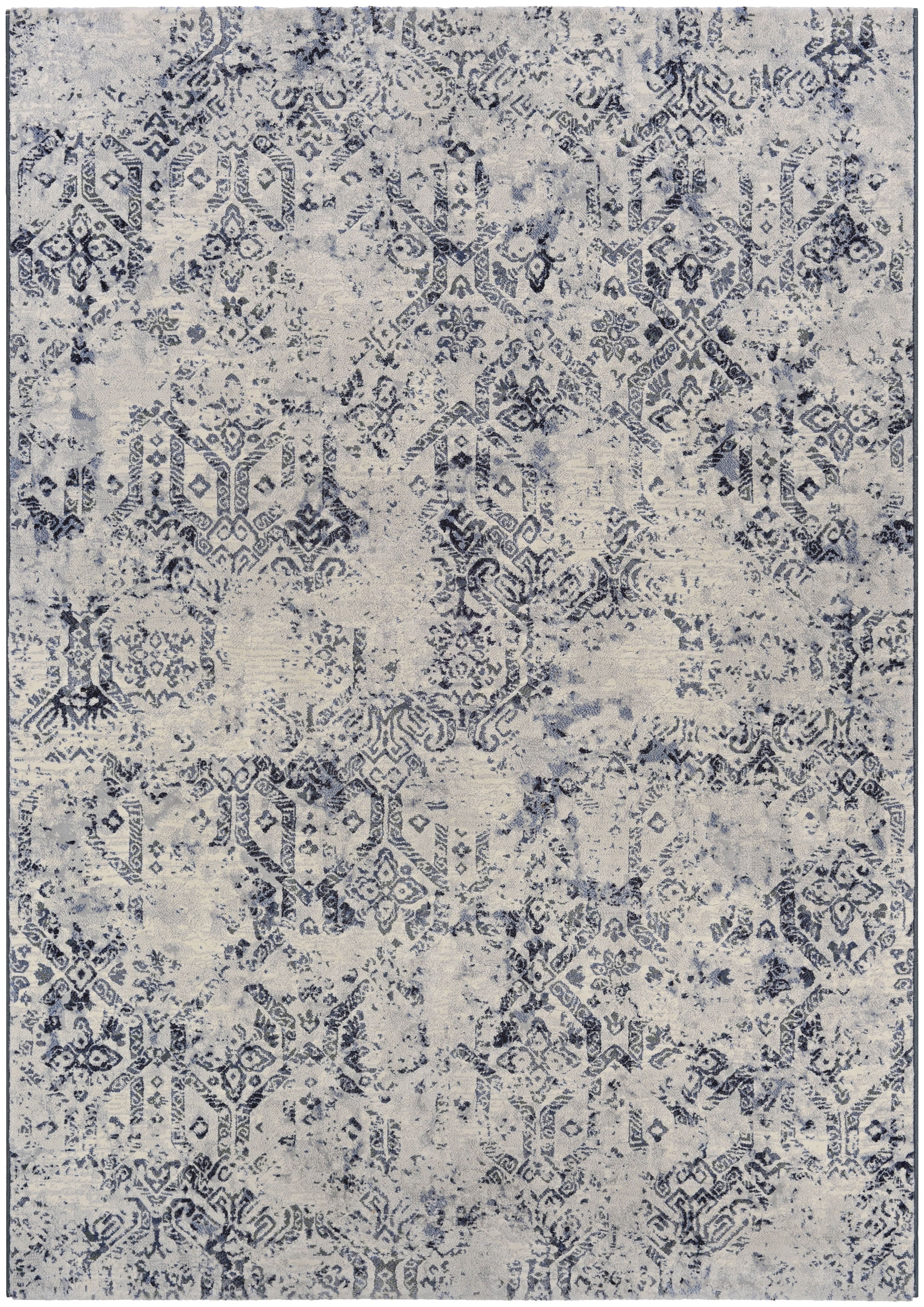 Oyster Blue Floral Stain-resistant Synthetic Area Rug, 9'2" x 12'5"