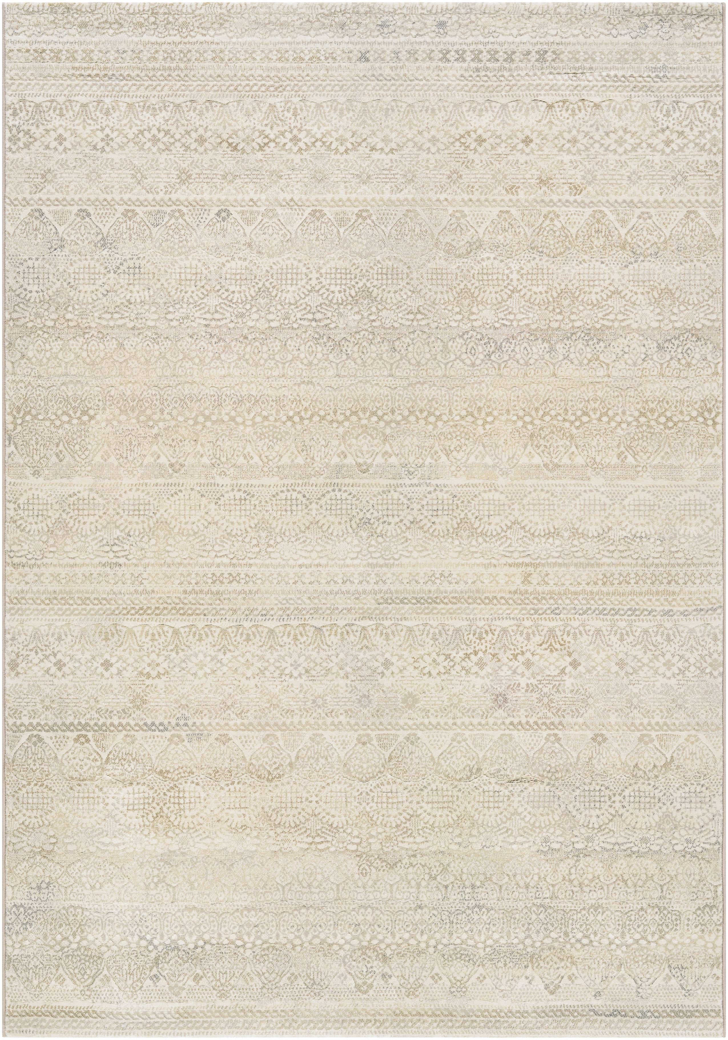 Ivory and Light Grey Synthetic 2' x 3'7" Area Rug