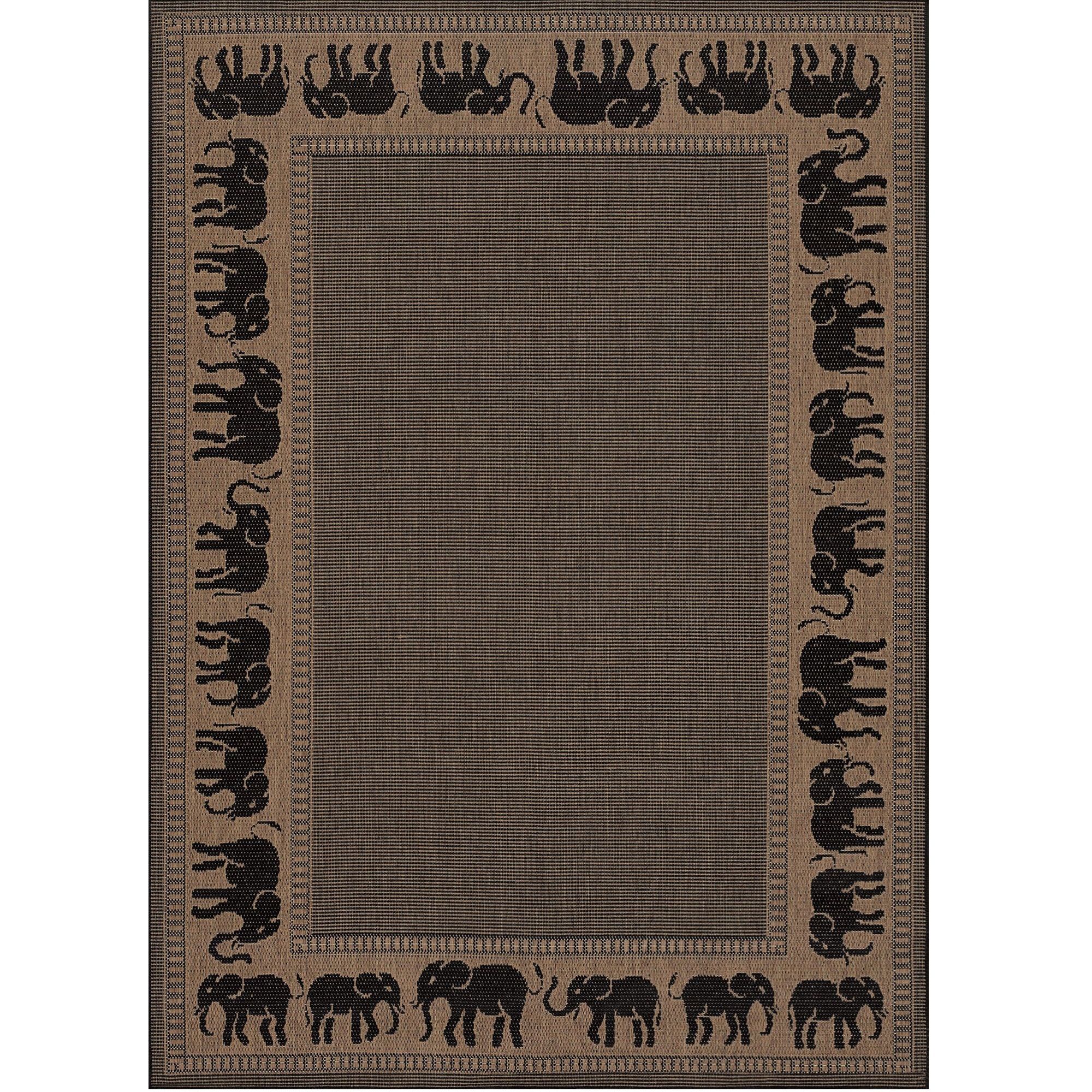 Elephant Parade Black Synthetic Flat Woven Outdoor Runner Rug