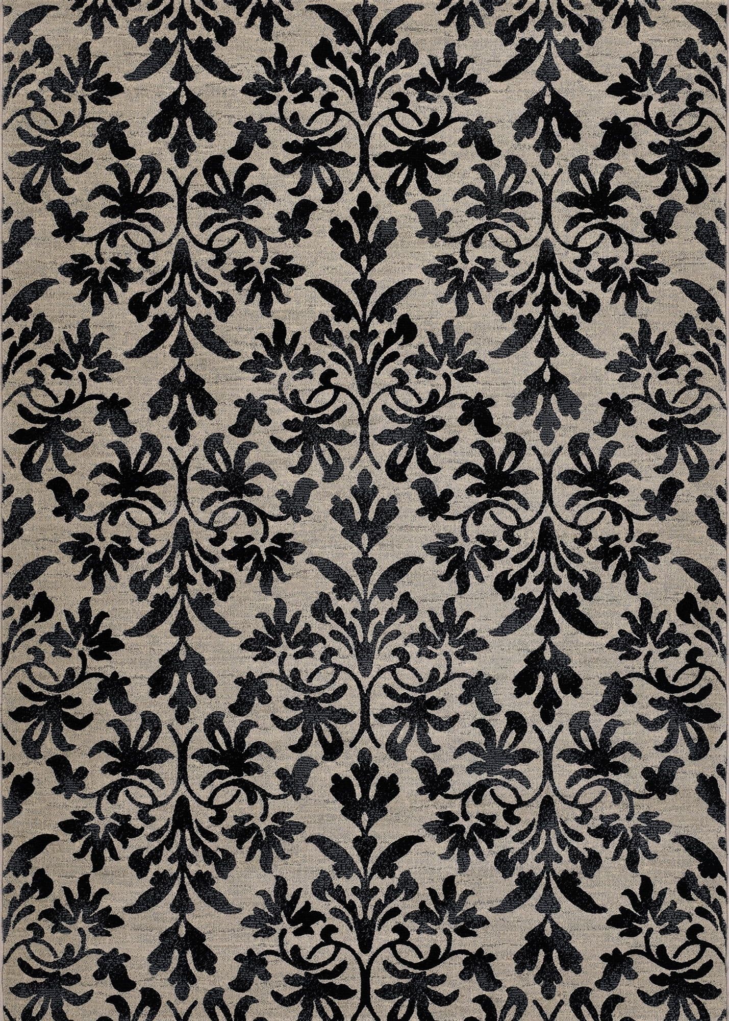 Transitional Damask Grey Synthetic 9'2" x 12'5" Area Rug