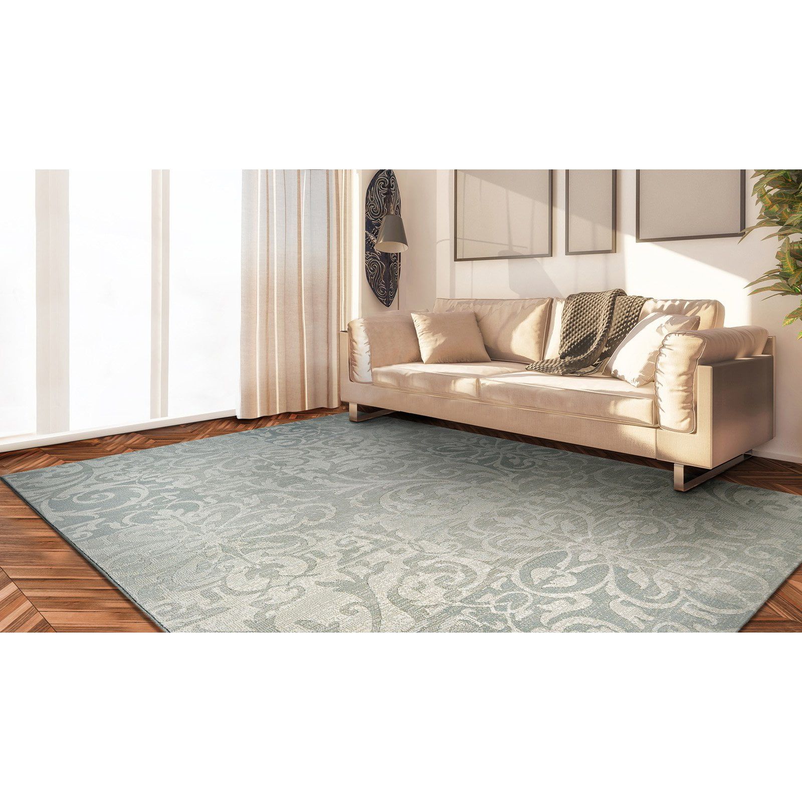 Marina Pearl Champagne 3' x 5' Flat Woven Synthetic Area Rug