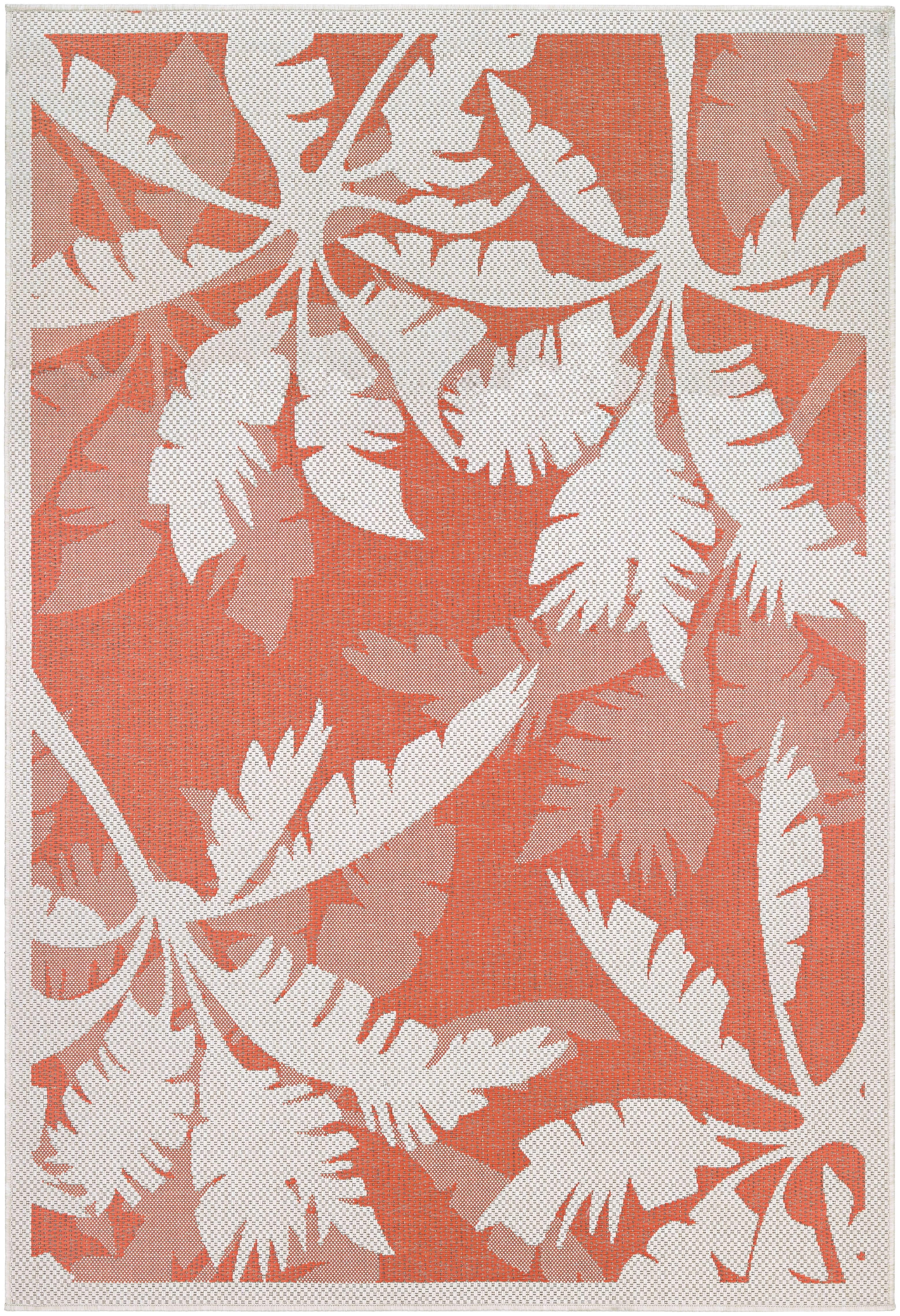 Ivory and Orange Geometric Flat Woven Outdoor Rug