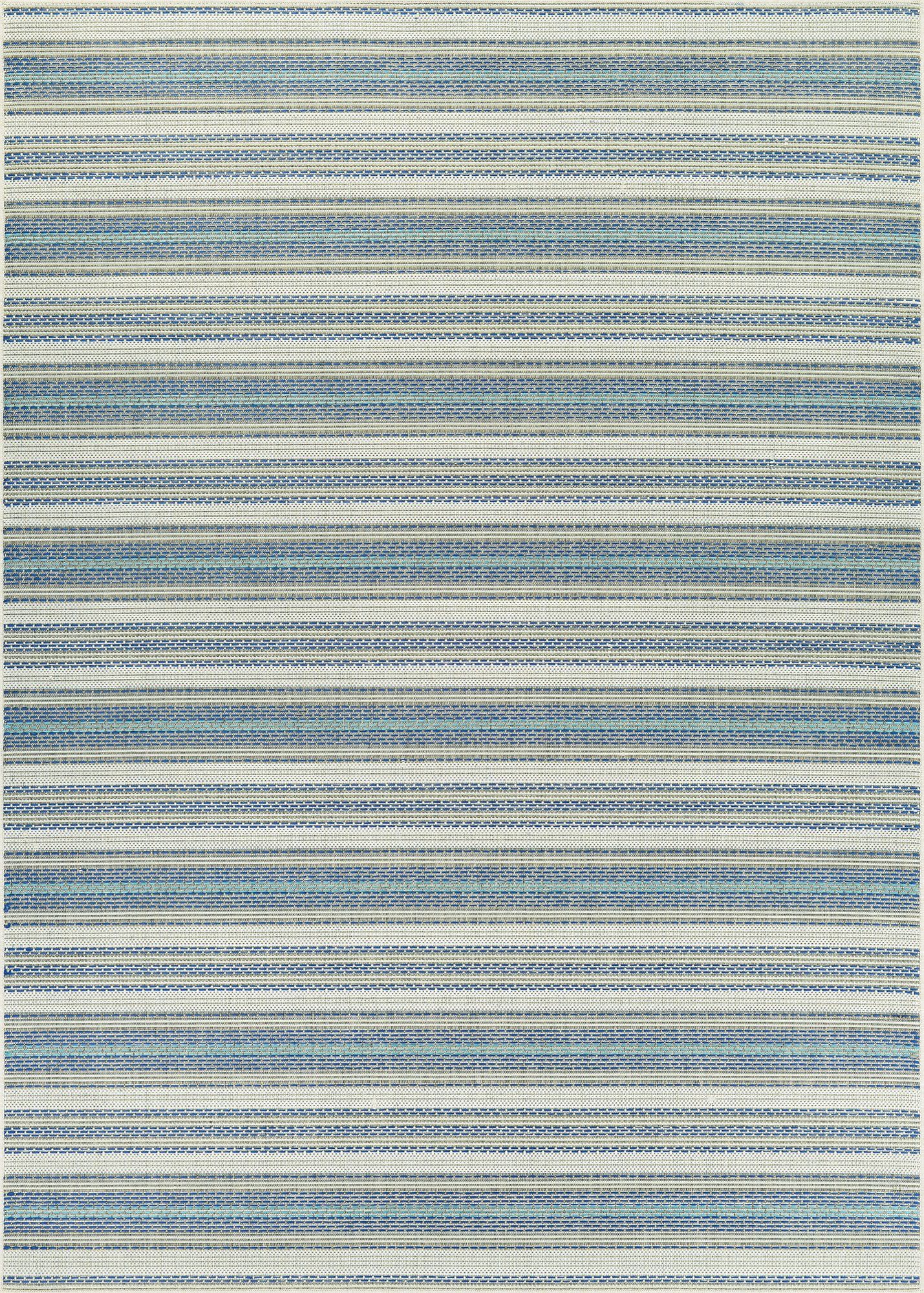 Monaco Ivory-Sand-Azure 5' x 7' Stripe Indoor/Outdoor Area Rug