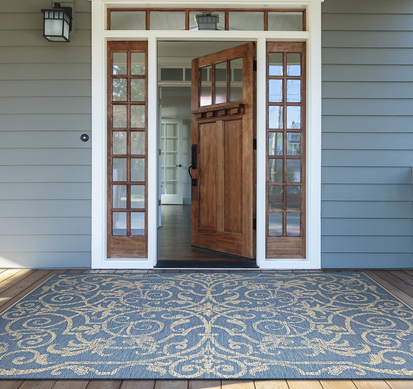 Ivory Sapphire Geometric Synthetic 5' x 7' Flat Woven Rug