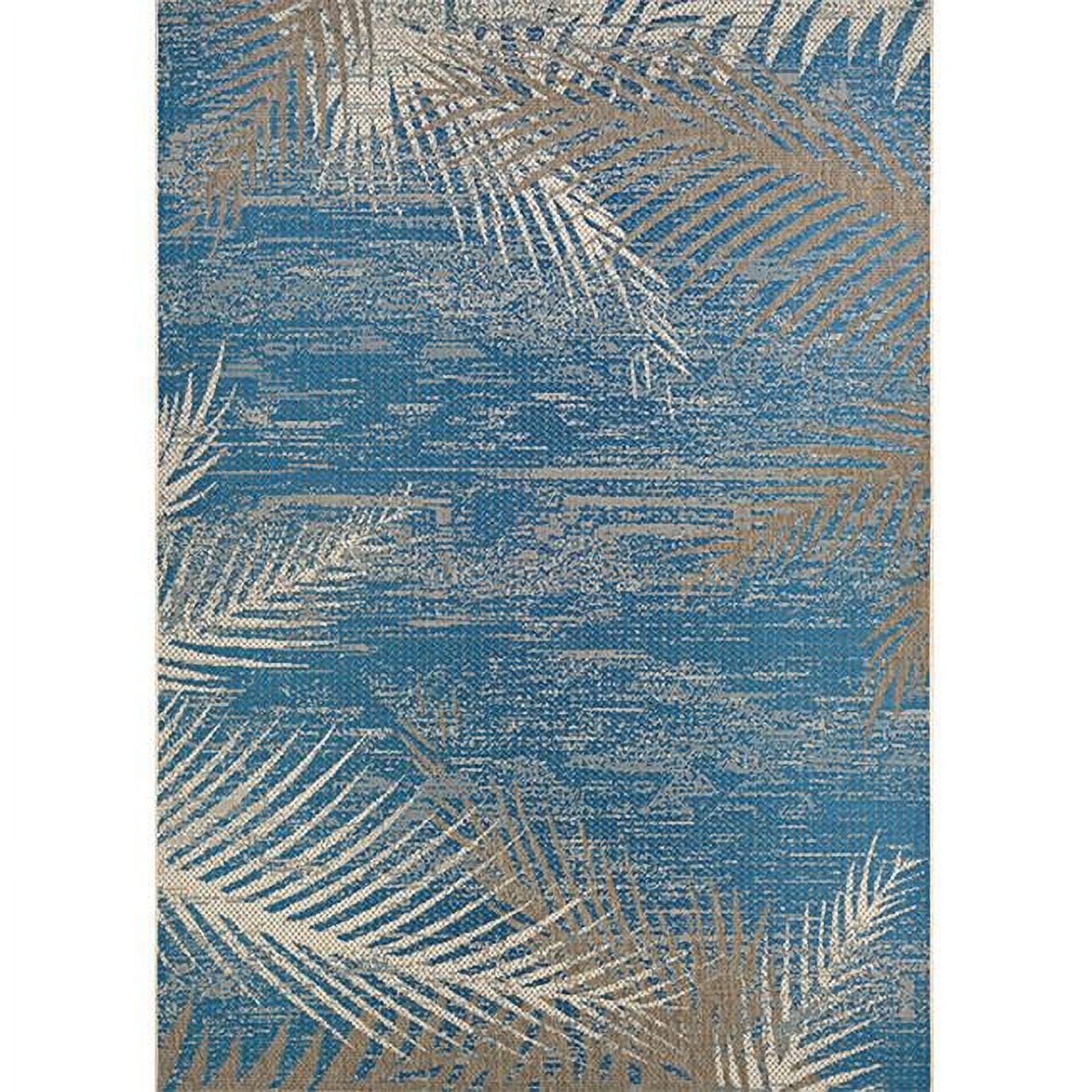 Ocean Blue and Beige Synthetic Geometric Indoor/Outdoor Area Rug