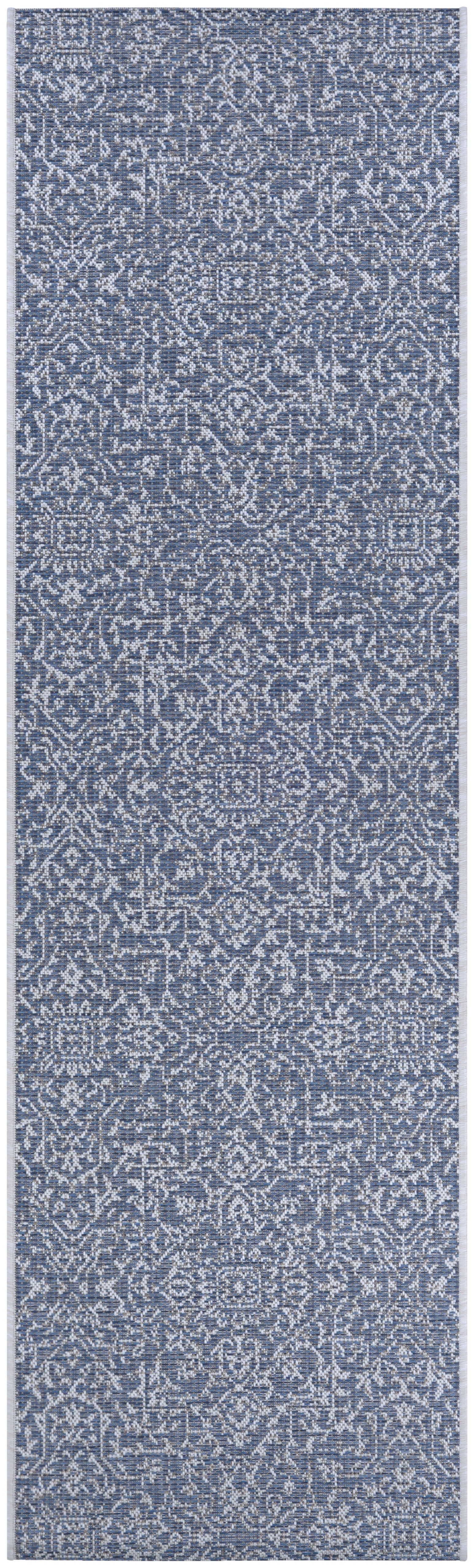 Navy-Ivory Medallion Flat Woven Indoor/Outdoor Runner Rug