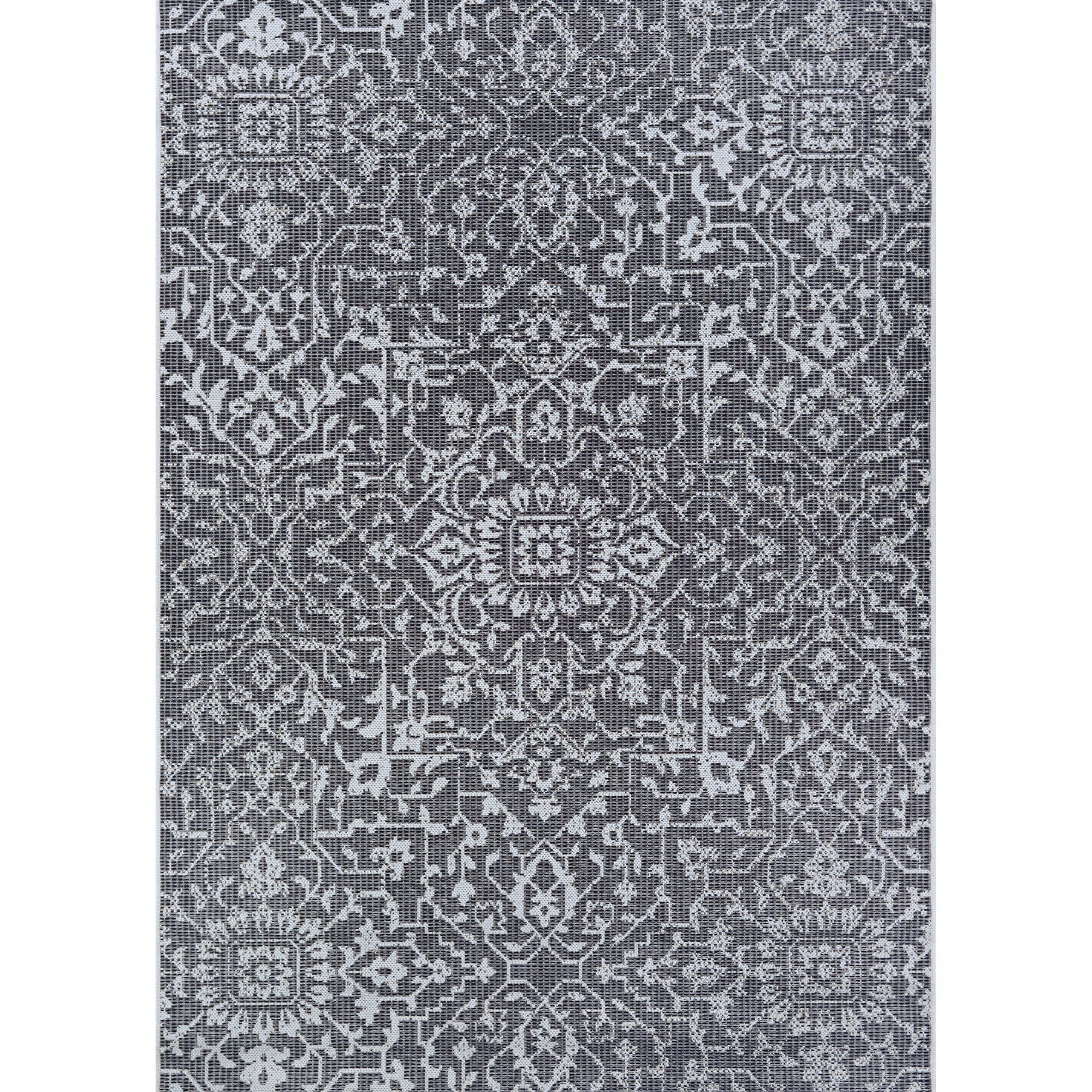 Monte Carlo Palmette 6' x 9' Transitional Flatwoven Rug in Black-Grey-Ivory