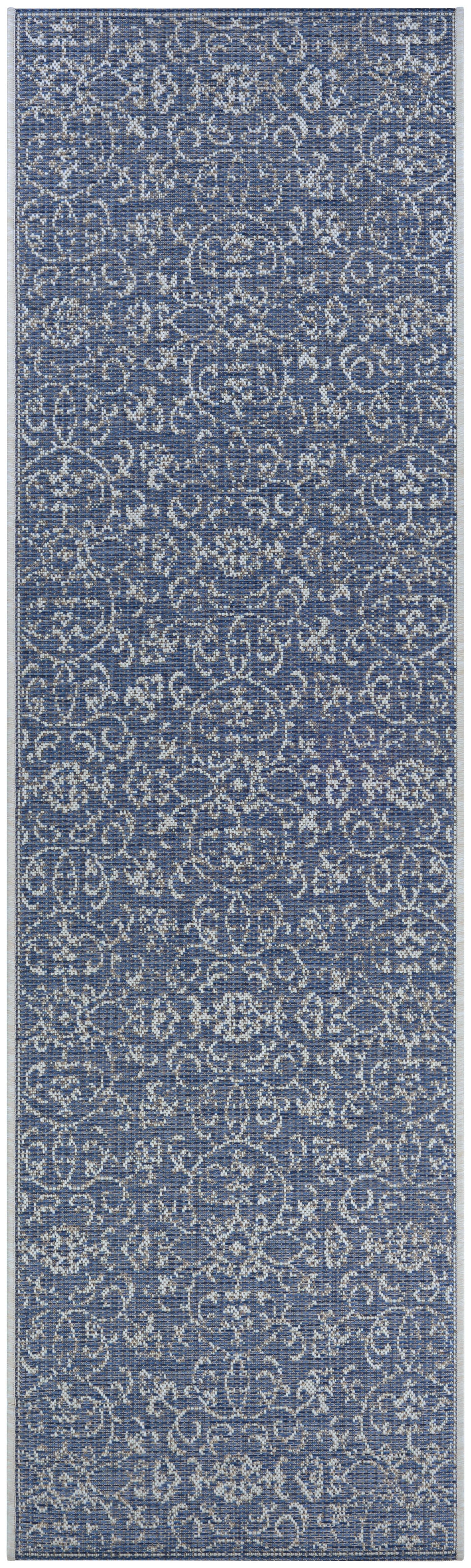 Ivory Floral Flat Woven Wool-Synthetic Blend Indoor/Outdoor Runner Rug