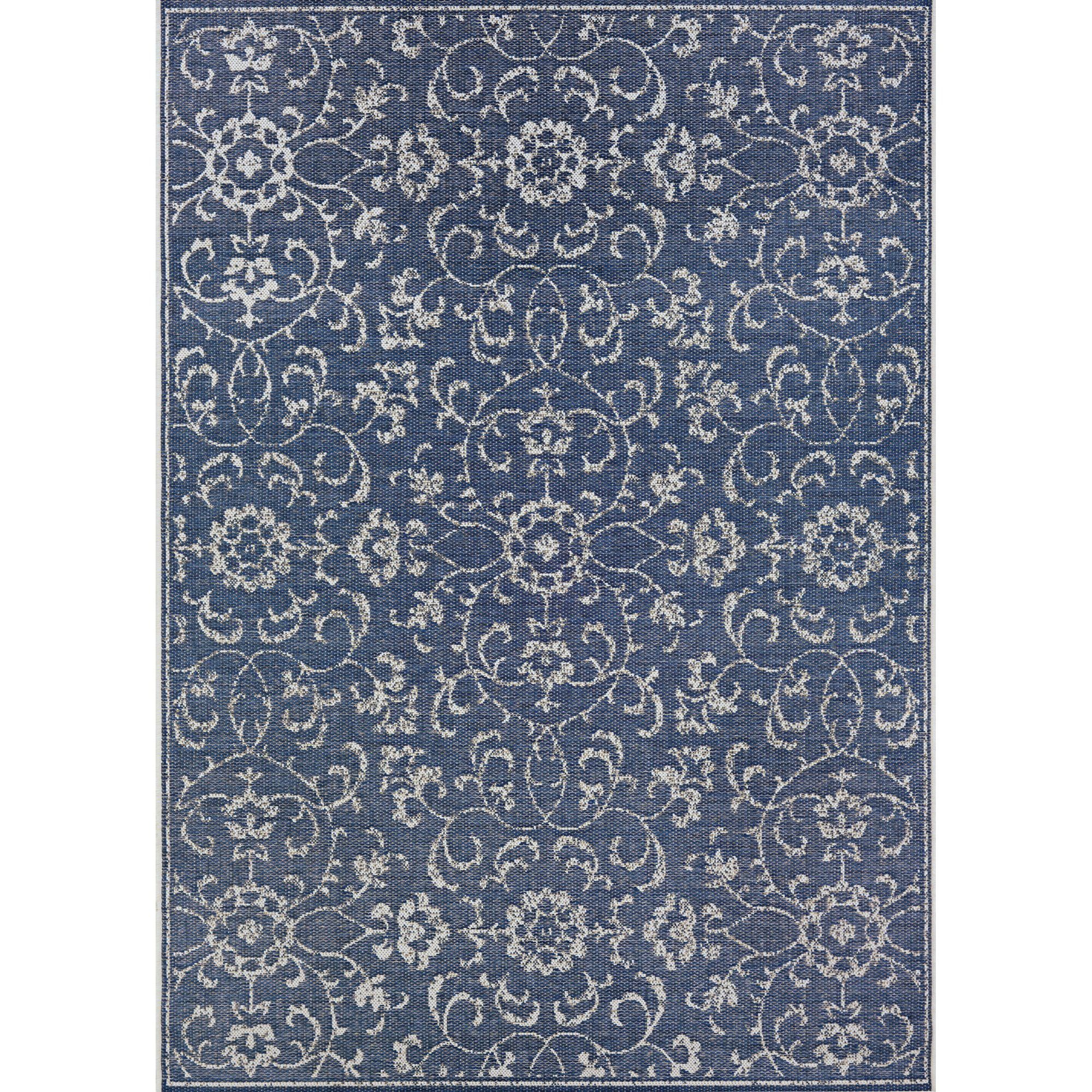 Ivory Floral Symphony Indoor/Outdoor Easy Care Area Rug, 5'3" x 7'6"