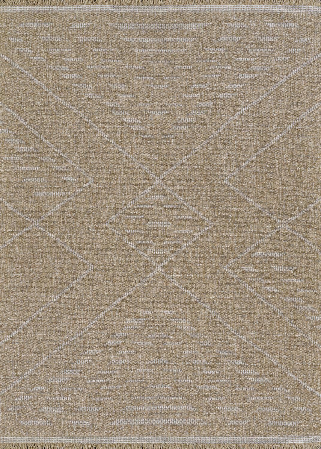 Transitional Fringed Edge Natural-Cream Synthetic Area Rug, 8' x 10'