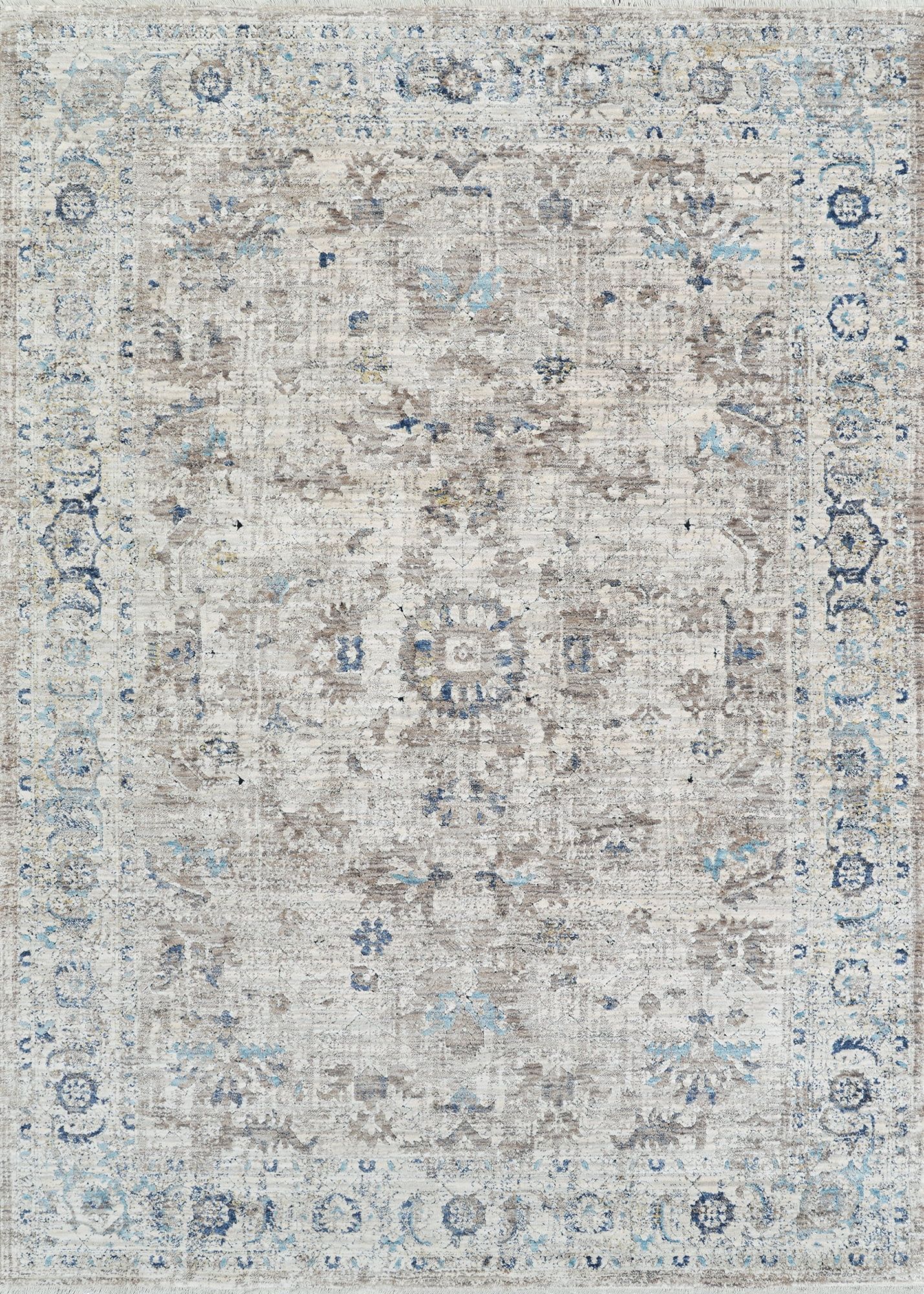 Antique Cream and Blue Handmade Polyester 8' x 10' Area Rug