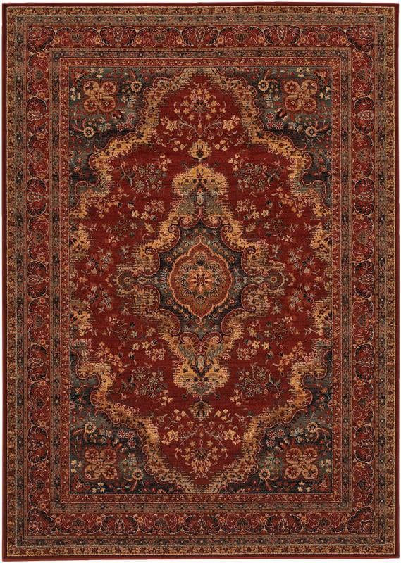 Burgundy Wool Rectangular Medallion Area Rug, 4'6" x 6'6"