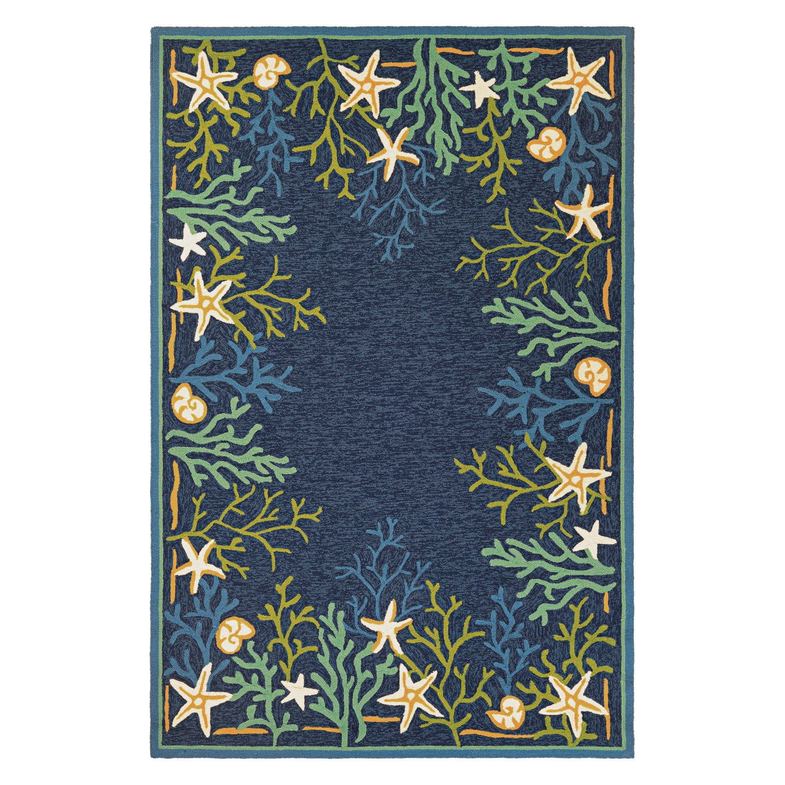 Ocean Blue and Aqua Coastal Rectangular Area Rug