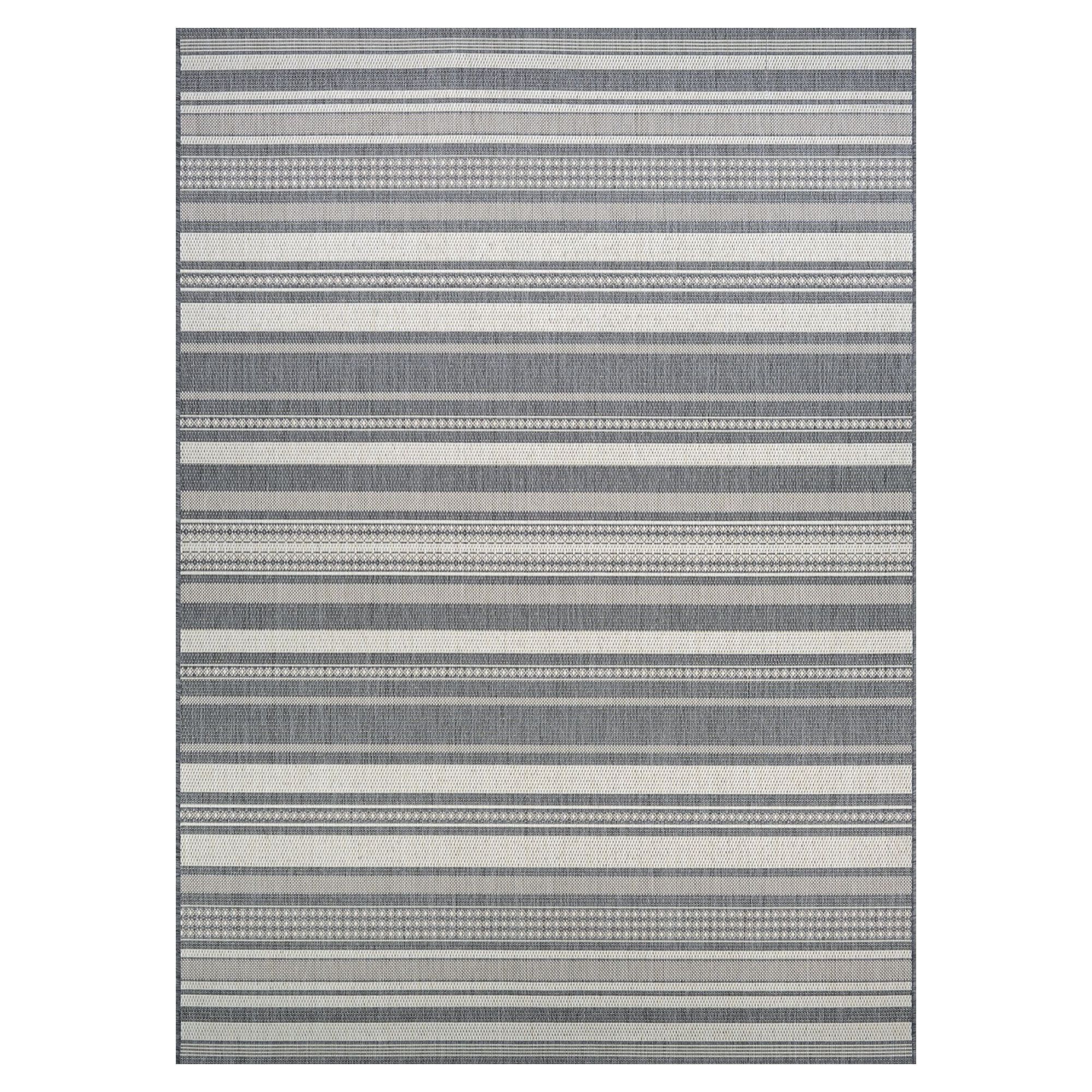 Champagne Grey Striped Flat Woven Indoor Outdoor Rug